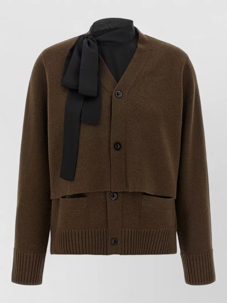 Sacai wool cutout v-neck long-sleeve cardigan