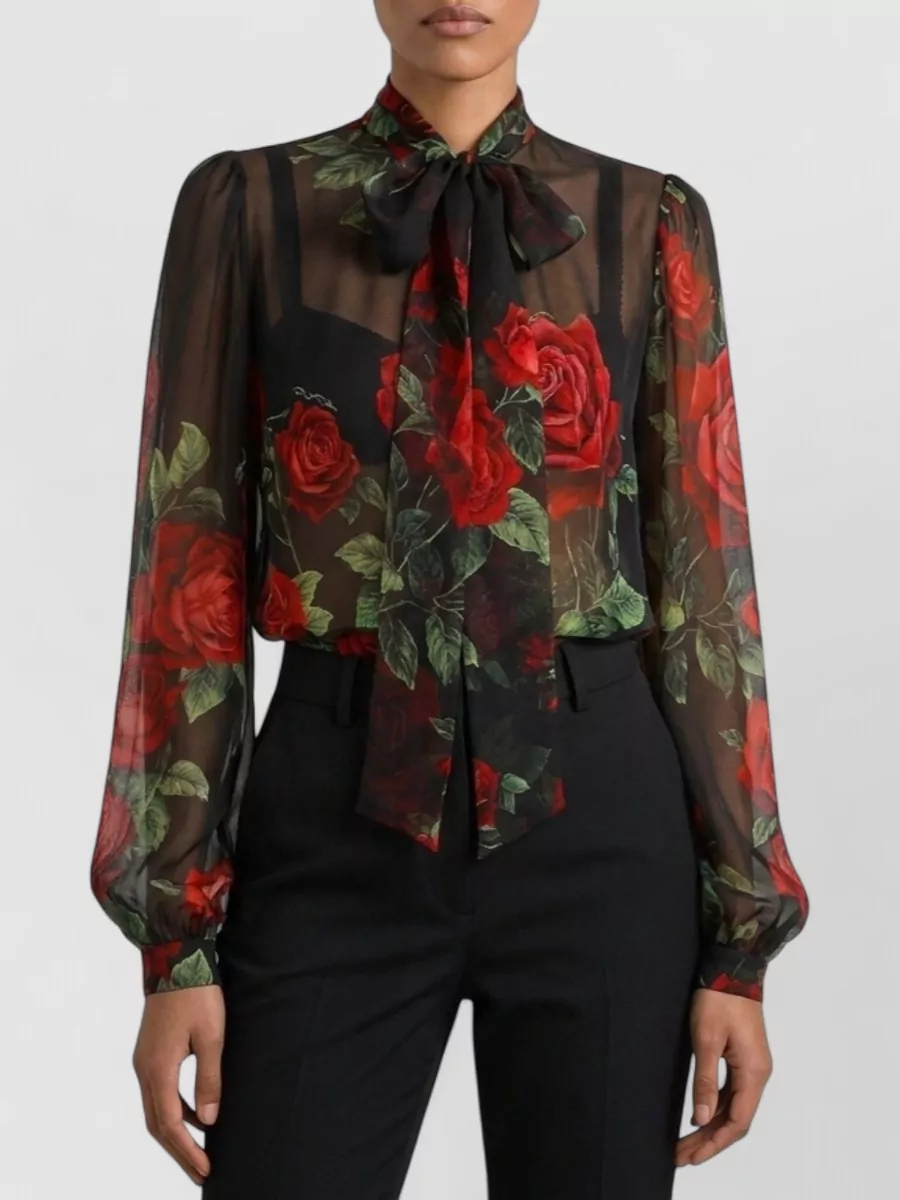 Dolce&Gabbana silk floral-print tie-neck long-sleeve blouse