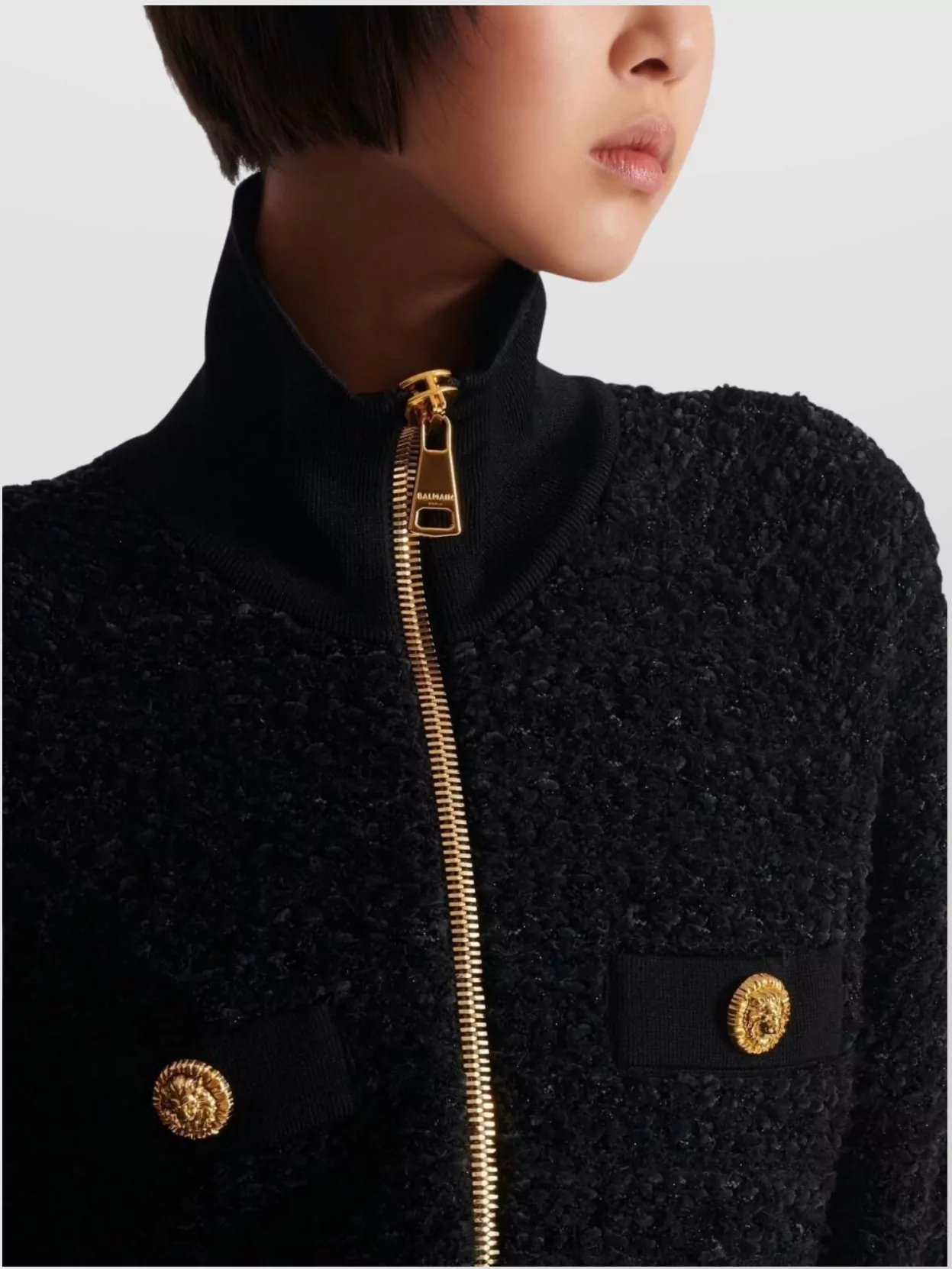 Balmain Textured Fabric Short Jacket With High Collar