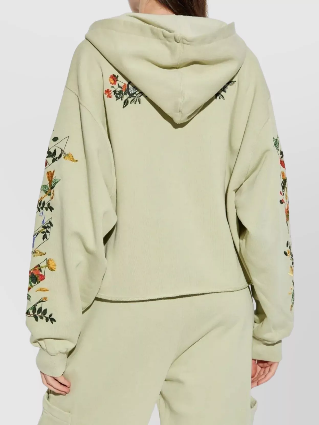 Off-White Floral Crop Hoodie Pockets