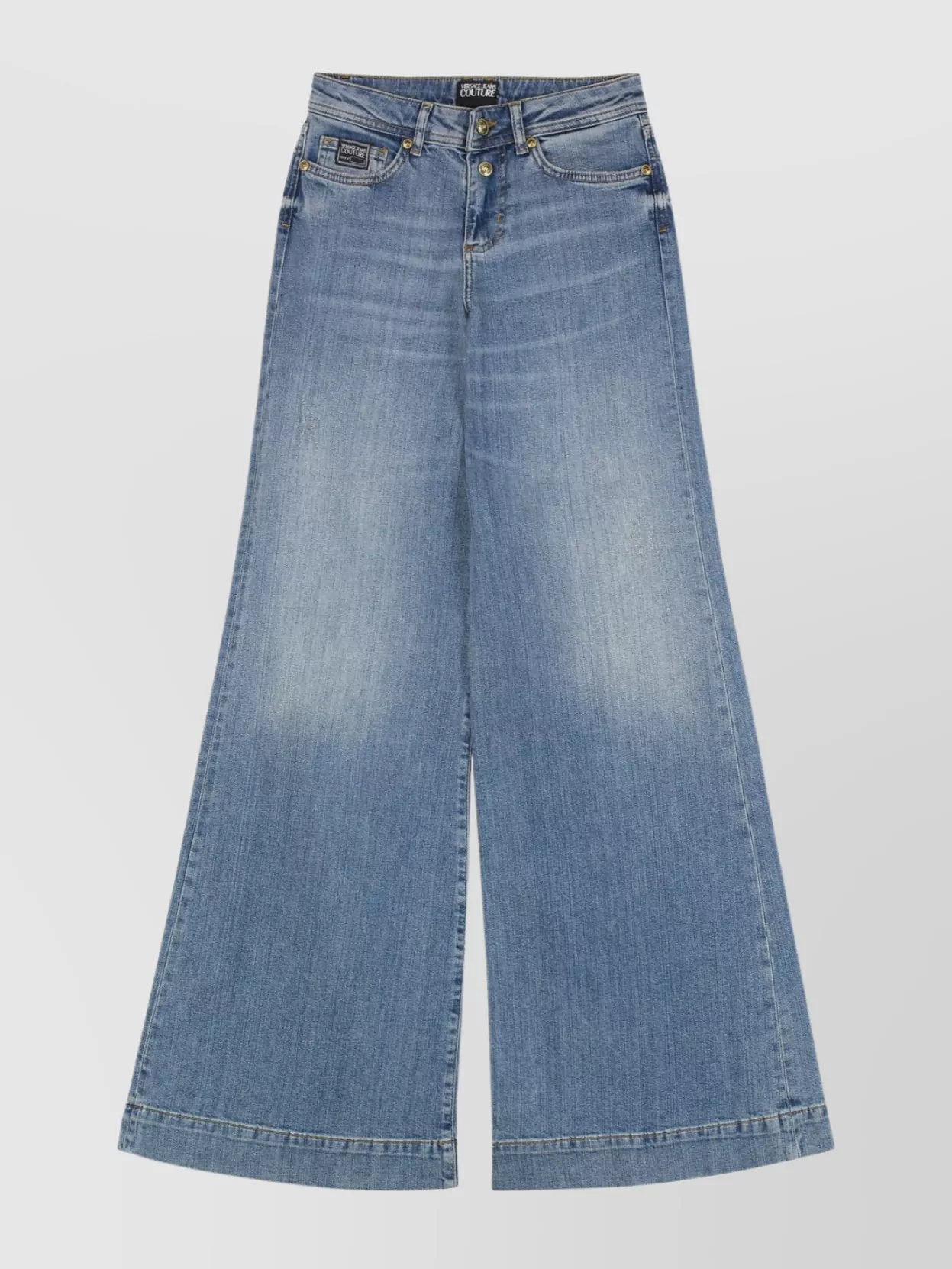 Versace Jeans Couture Wide-leg Faded Wash Denim Trousers With Belt Loops In Blue