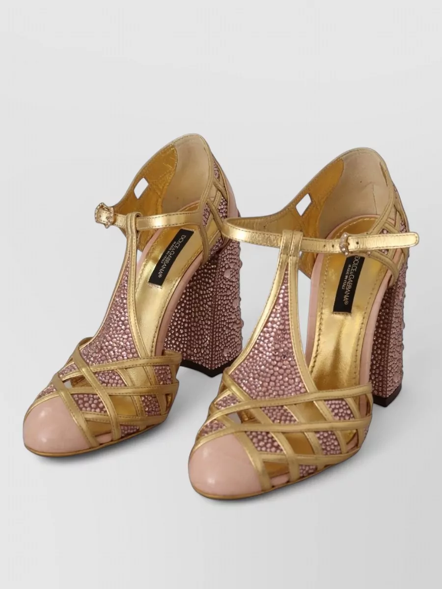 Dolce&Gabbana silk leather crystal t-strap pumps