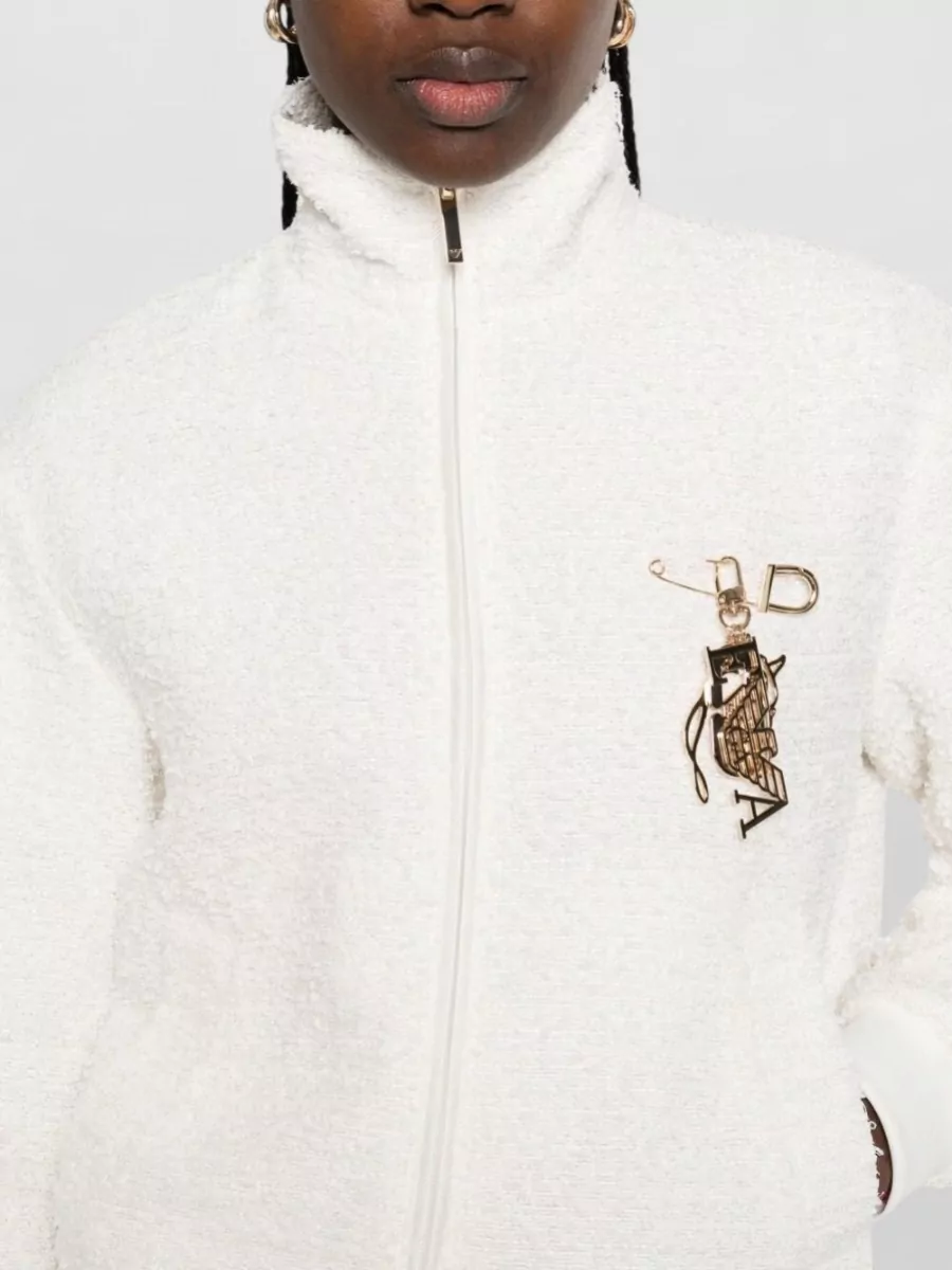 Emporio Armani Textured Knit Appliqué Zip-Up Cardigan
