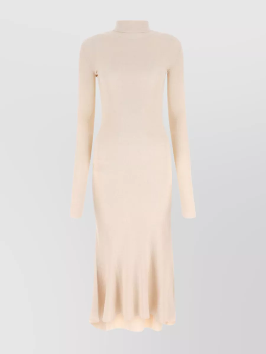 Shop Balenciaga Silk Blend Ribbed Midi Dress In Cream