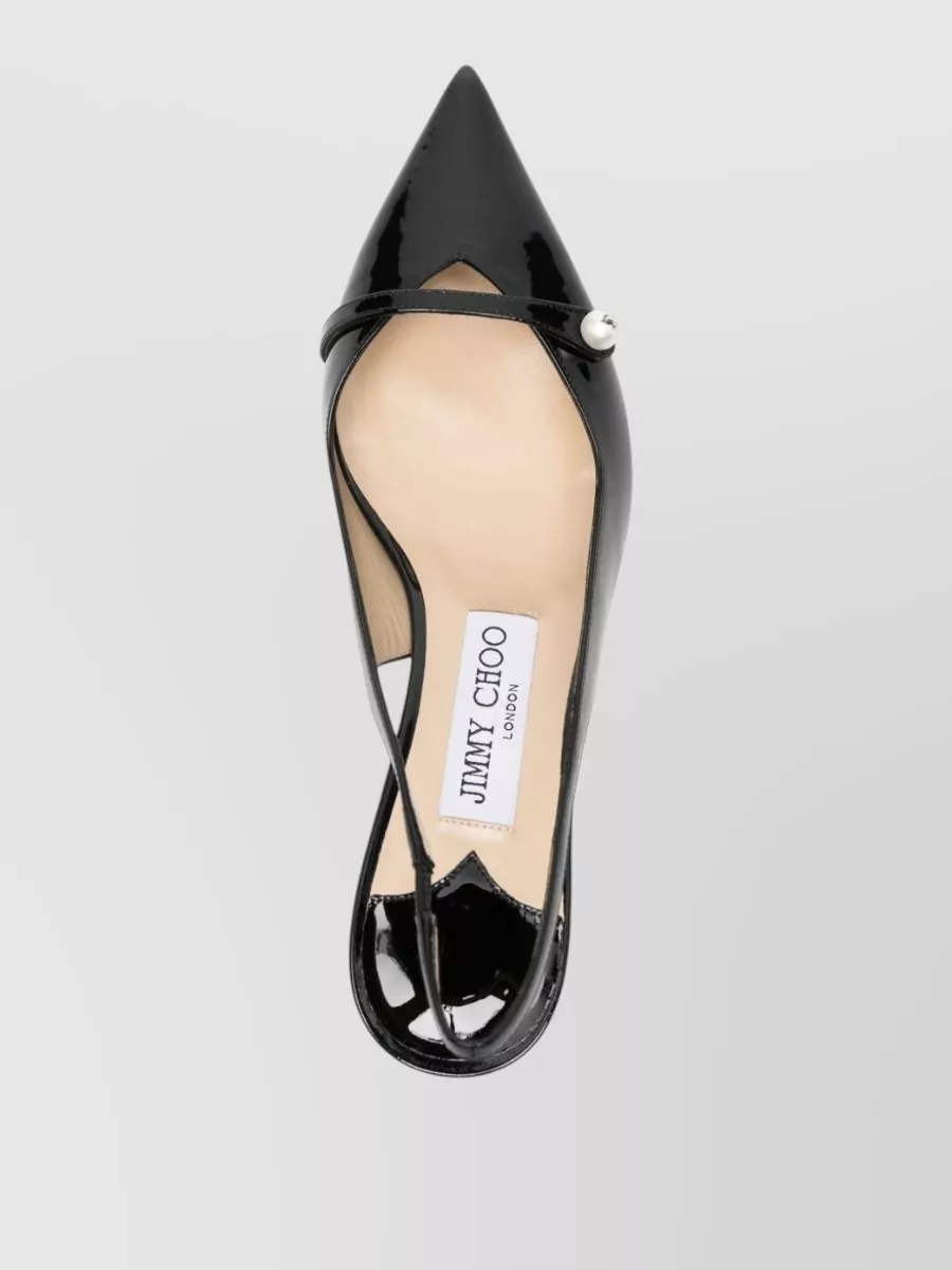 Jimmy Choo Pearl Detail Kitten Heel Pointed Toe Pumps In Black