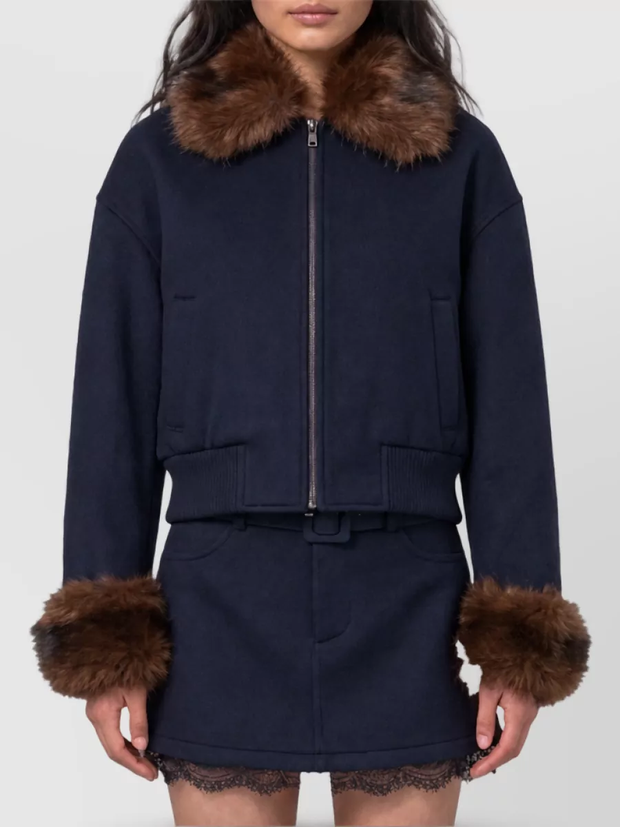Self-Portrait short coat with faux fur trims