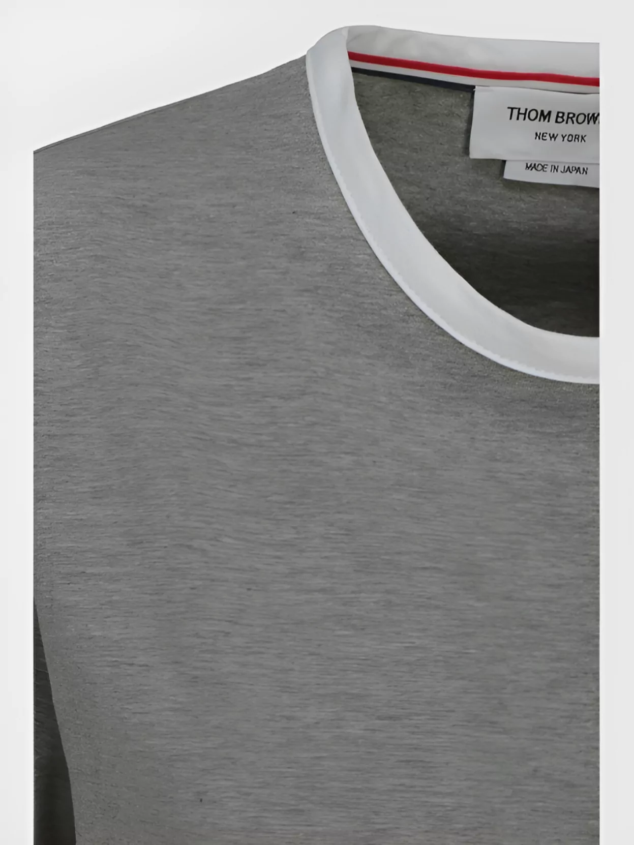 THOM BROWNE RIBBED CREW NECK COTTON T-SHIRT WITH CONTRAST TRIM