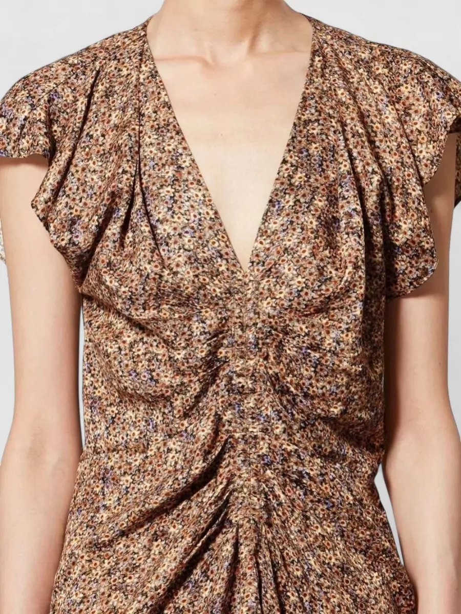 Isabel Marant Floral Midi Dress V Neckline Ruffle