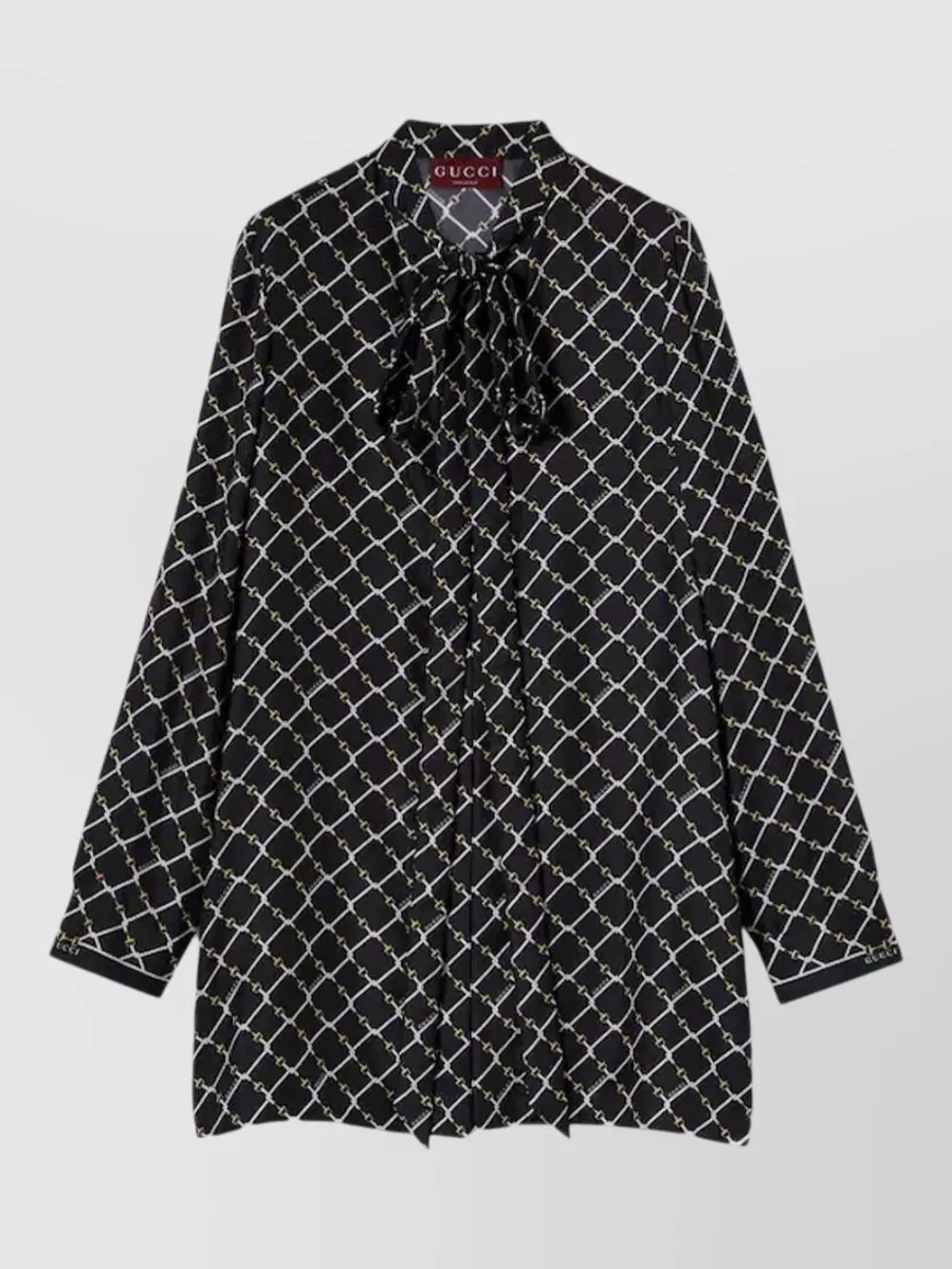 Gucci silk printed high-neck long-sleeve mini dress
