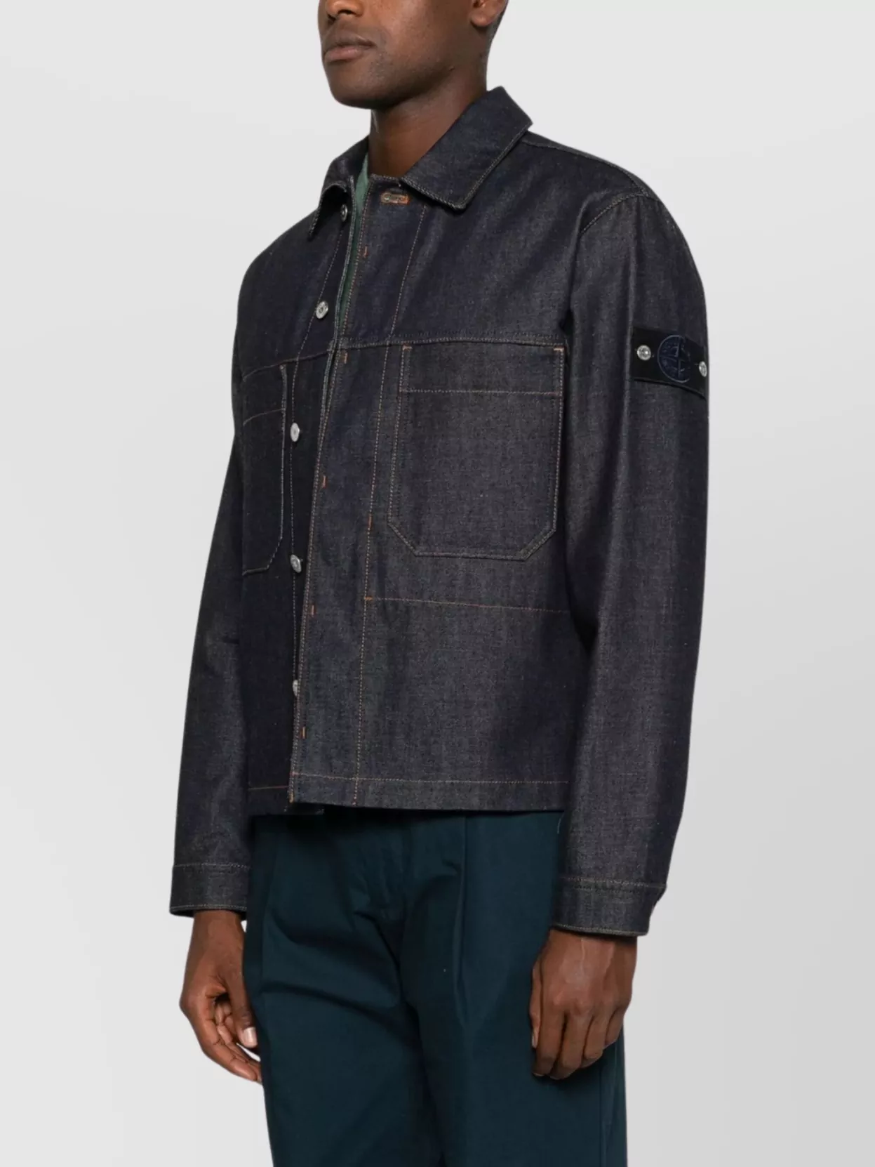 Stone Island Denim Jacket With Long Sleeves And Front Pockets