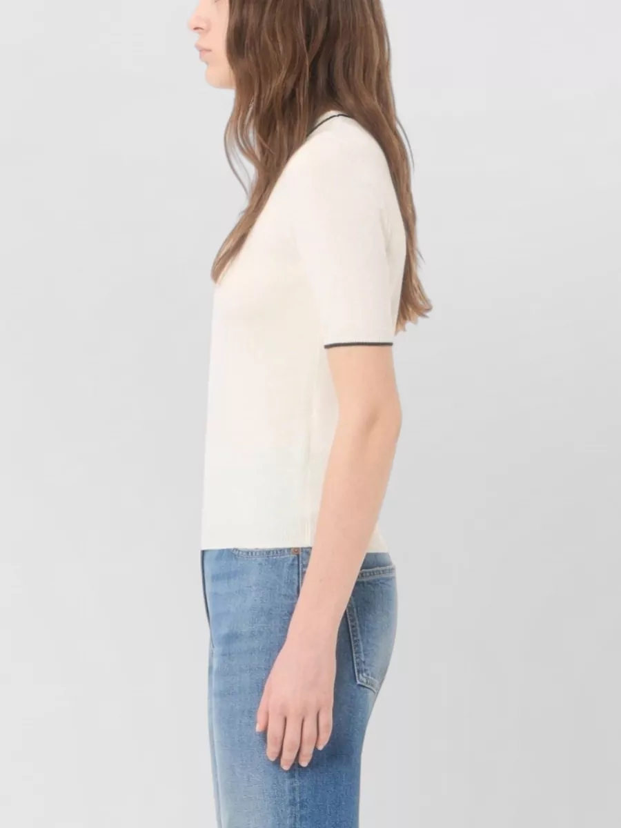 Valentino Wool Bow-Detail Short-Sleeve Sweater