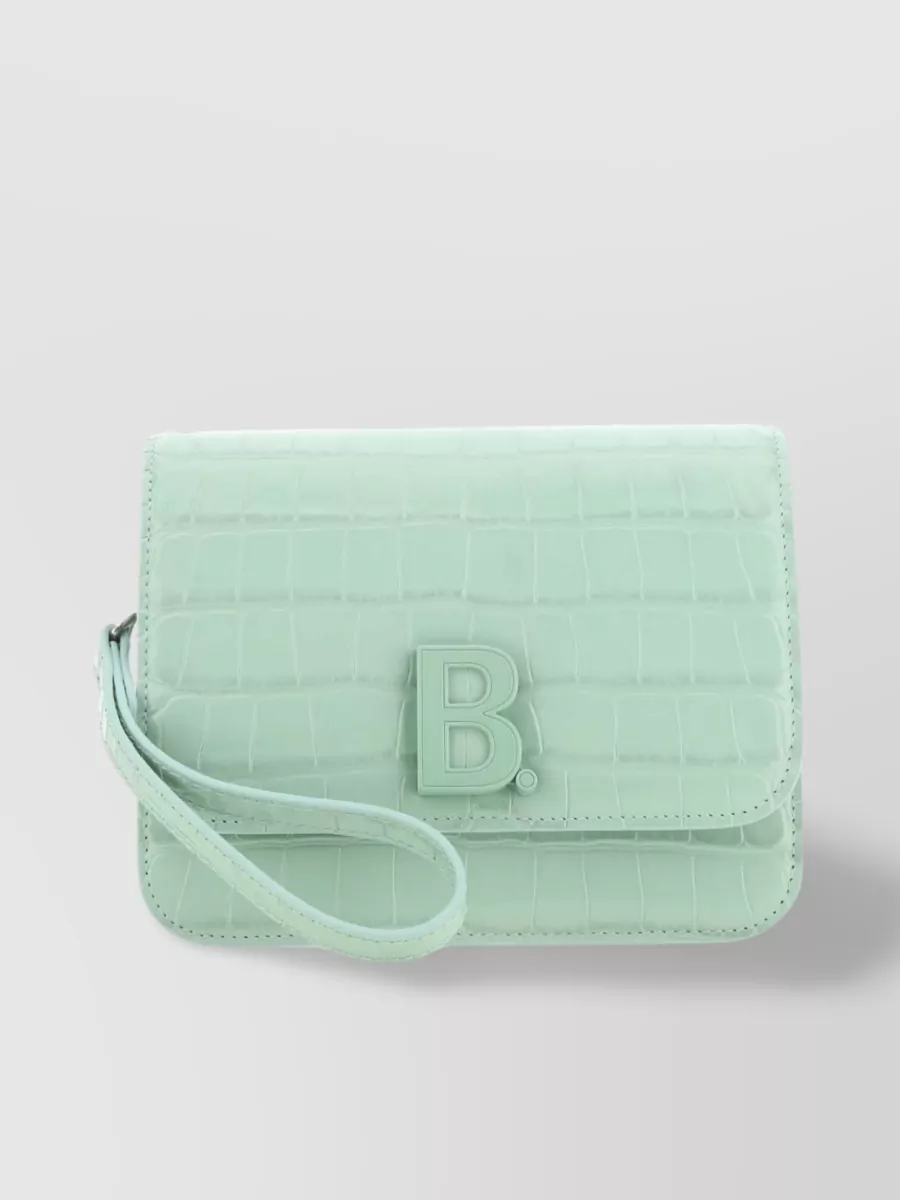 Shop Balenciaga Small Leather Crossbody Bag With Crocodile Texture And Chain Strap In Pastel