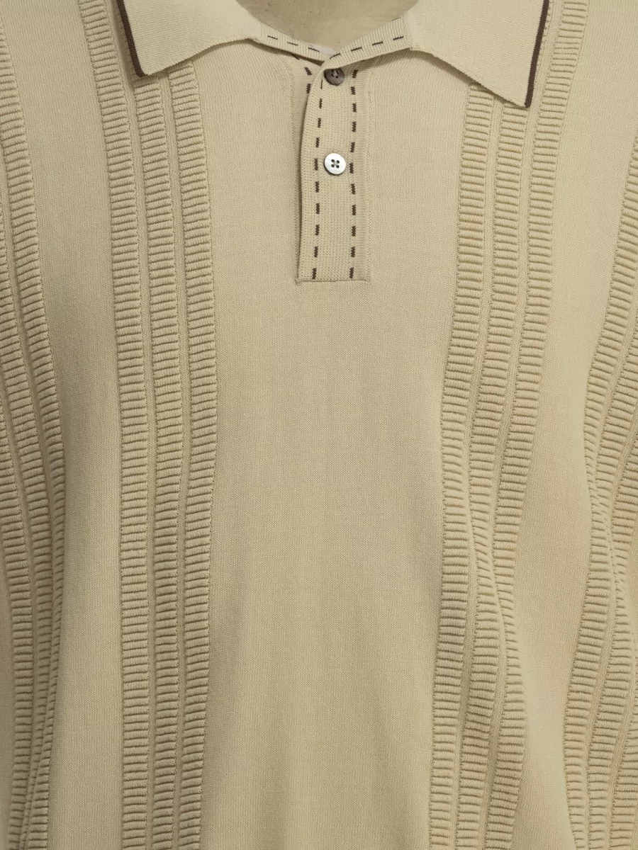 Beams Plus Textured Knit Polo Shirt