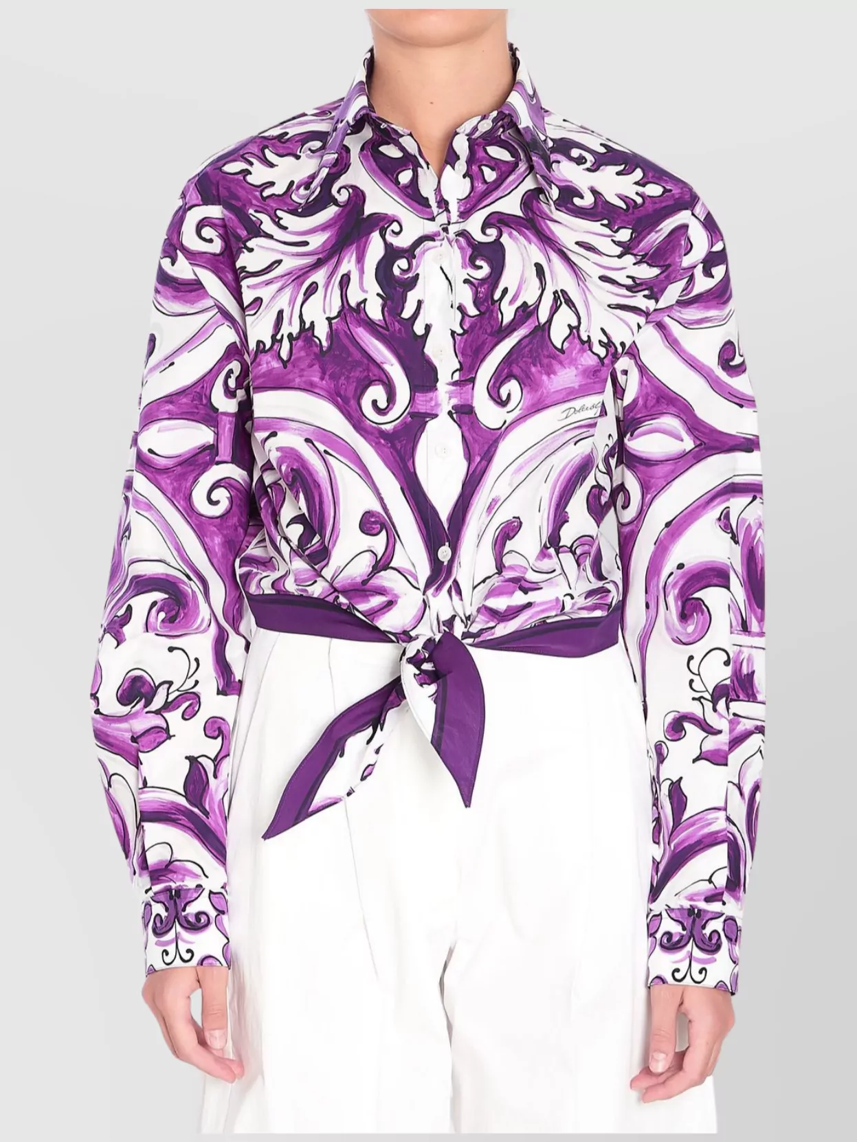 Dolce & Gabbana Maiolica Print Poplin Shirt Shirts Violet In Purple