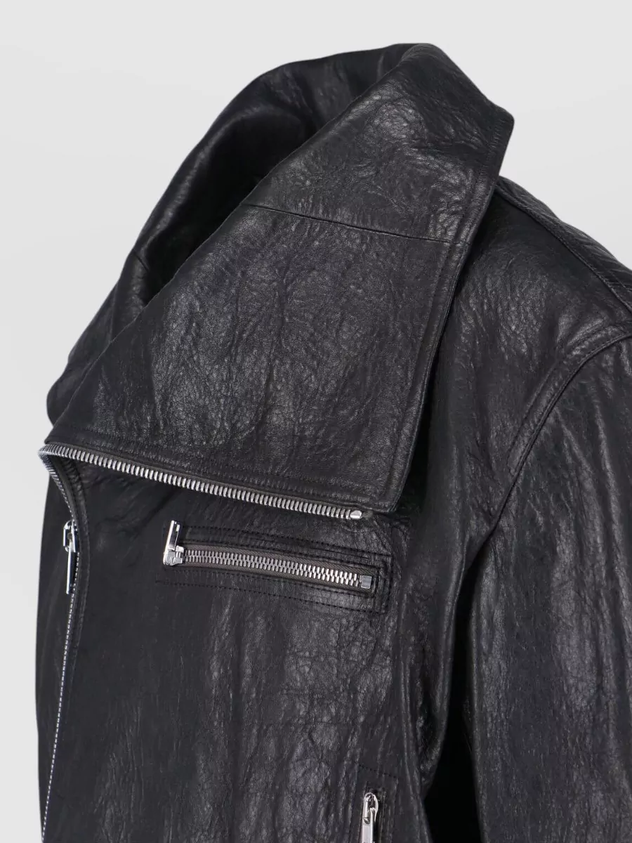 Rick Owens Leather Asymmetric Zip Biker Jacket