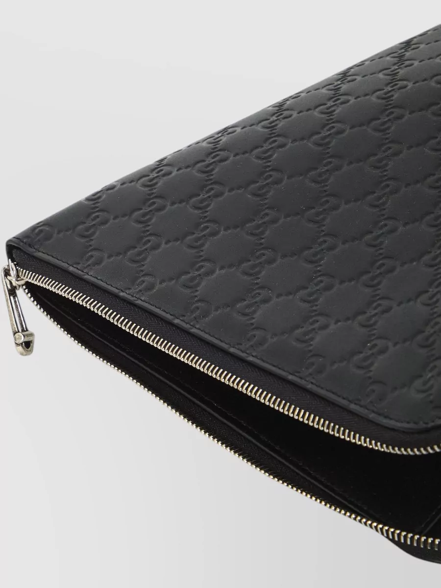 Gucci Gg Emblem Wrist Strap Leather Clutch