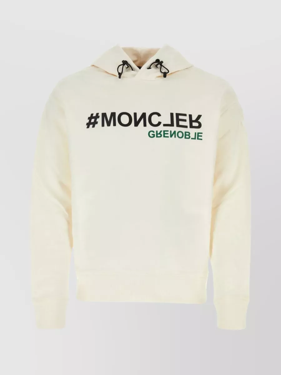 Shop Moncler Hooded Sweatshirt With Unique Back Patch In Cream
