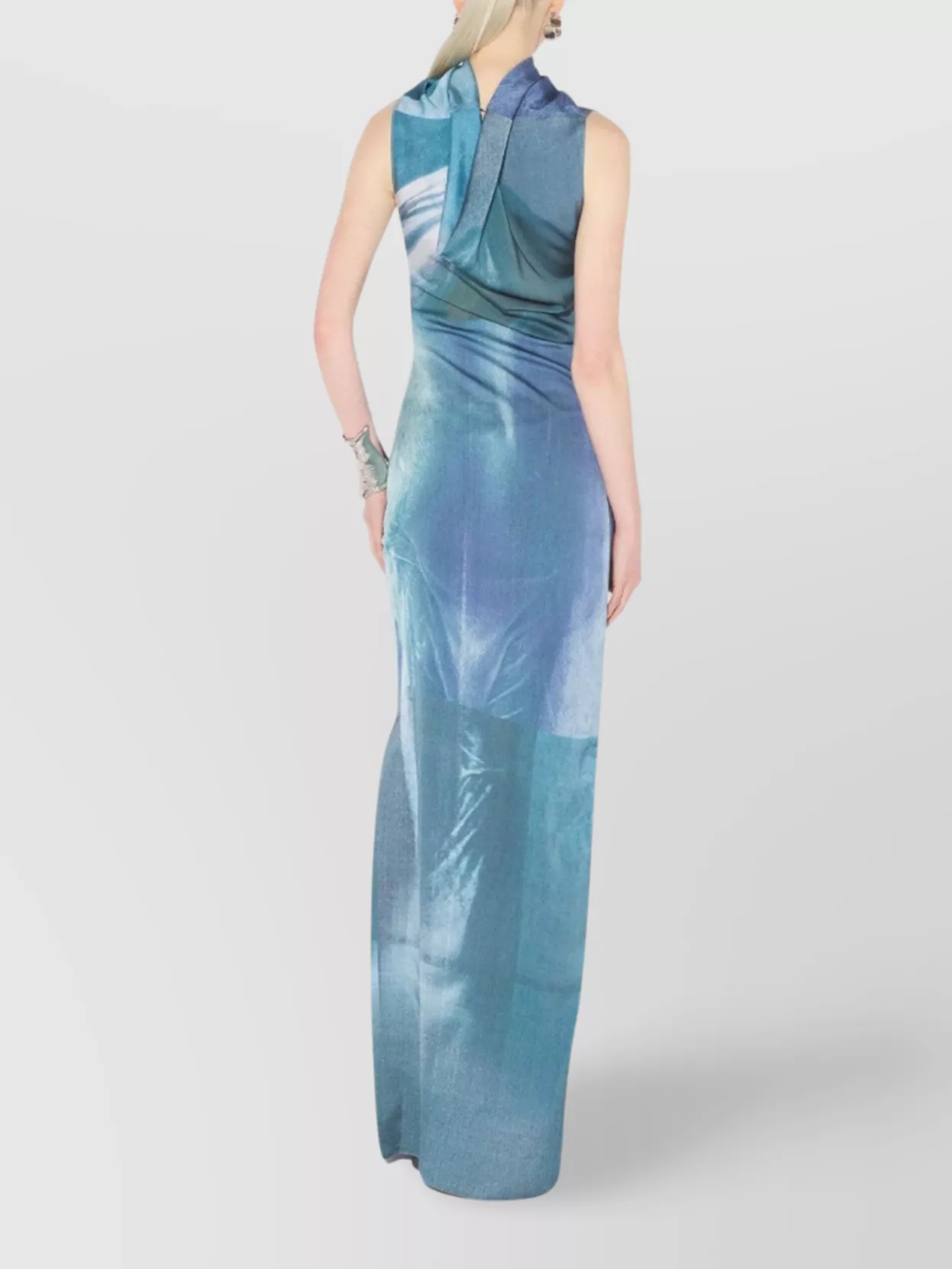 Jean Paul Gaultier Draped Satin Dress Abstract Print