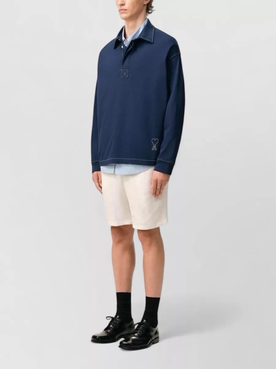 Ami Paris Cotton Long-Sleeve Polo Shirt
