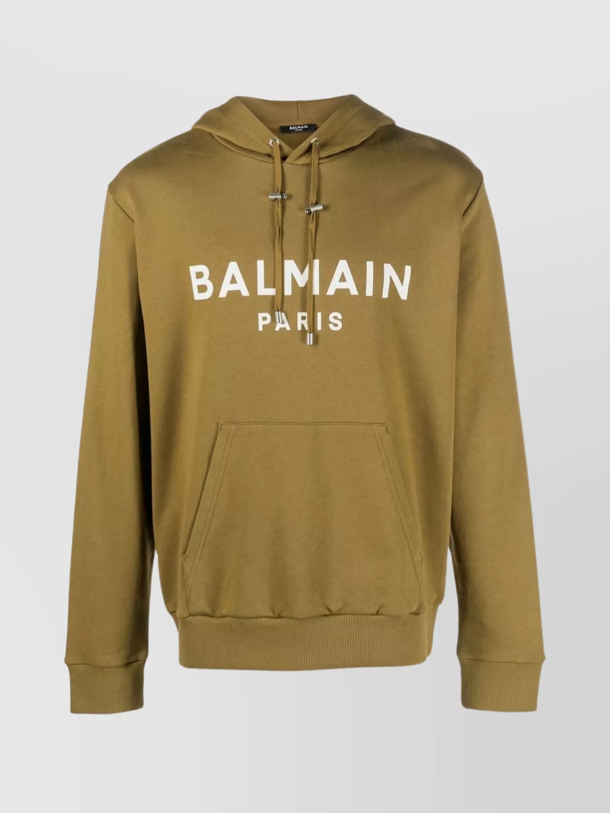 Shop Balmain Drawstring Hooded Sweater With Front Pocket In Brown