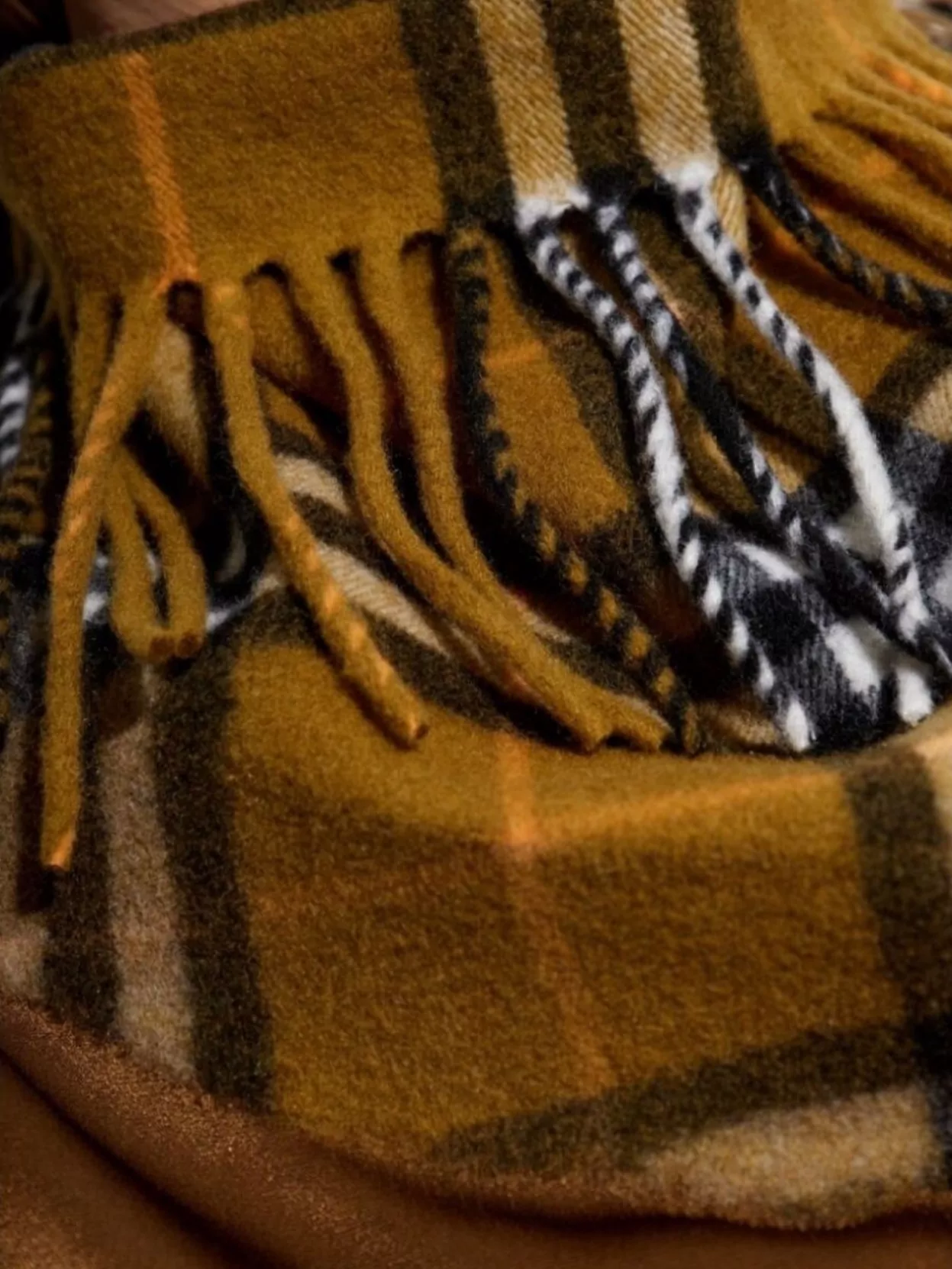 Burberry Plaid Fringe Cowl Neck Satin Top