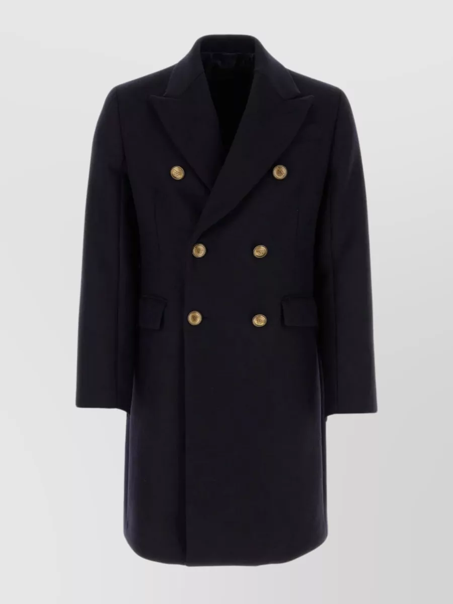 Shop Prada Wool Blend Coat With Back Slit And Double-breasted Design In Blue