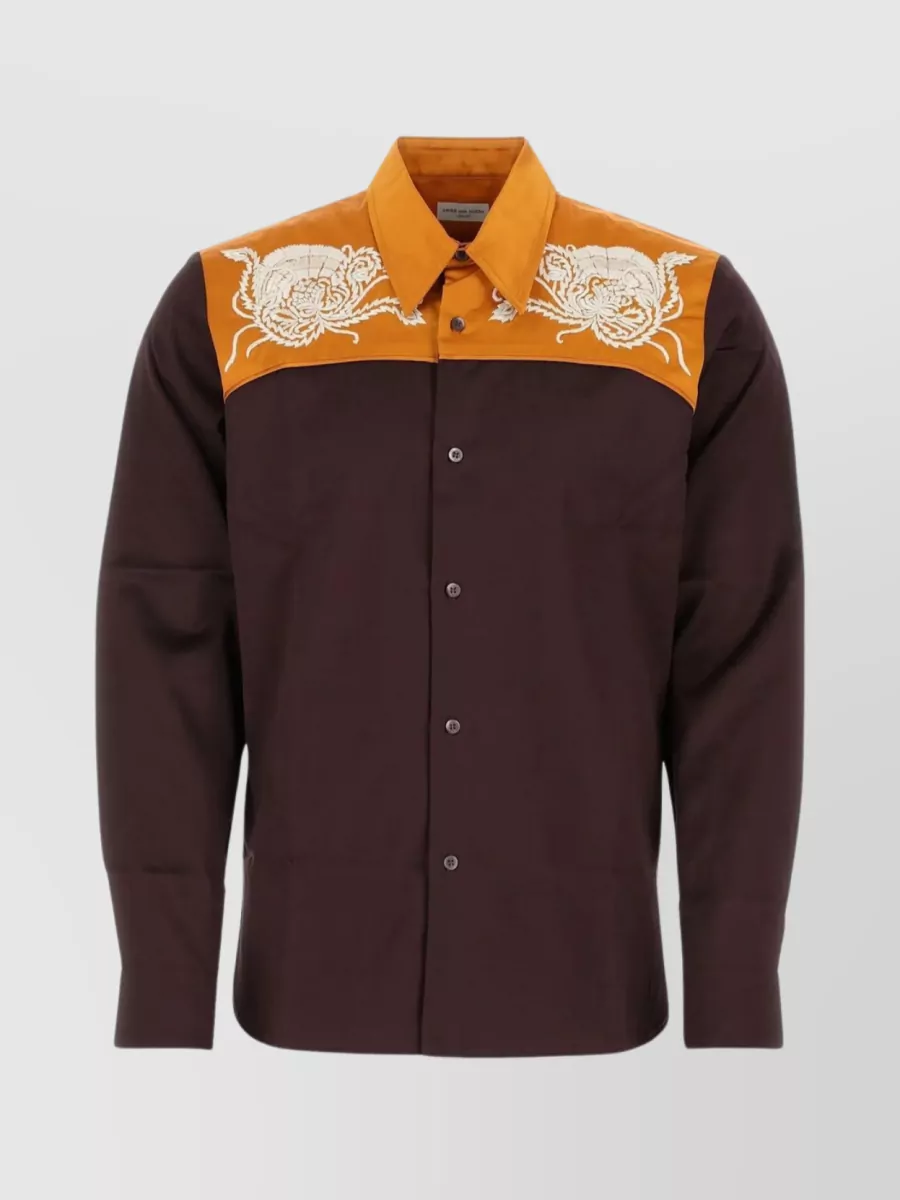 Shop Dries Van Noten Silk Shirt With Unique Embroidery And Collar In Burgundy
