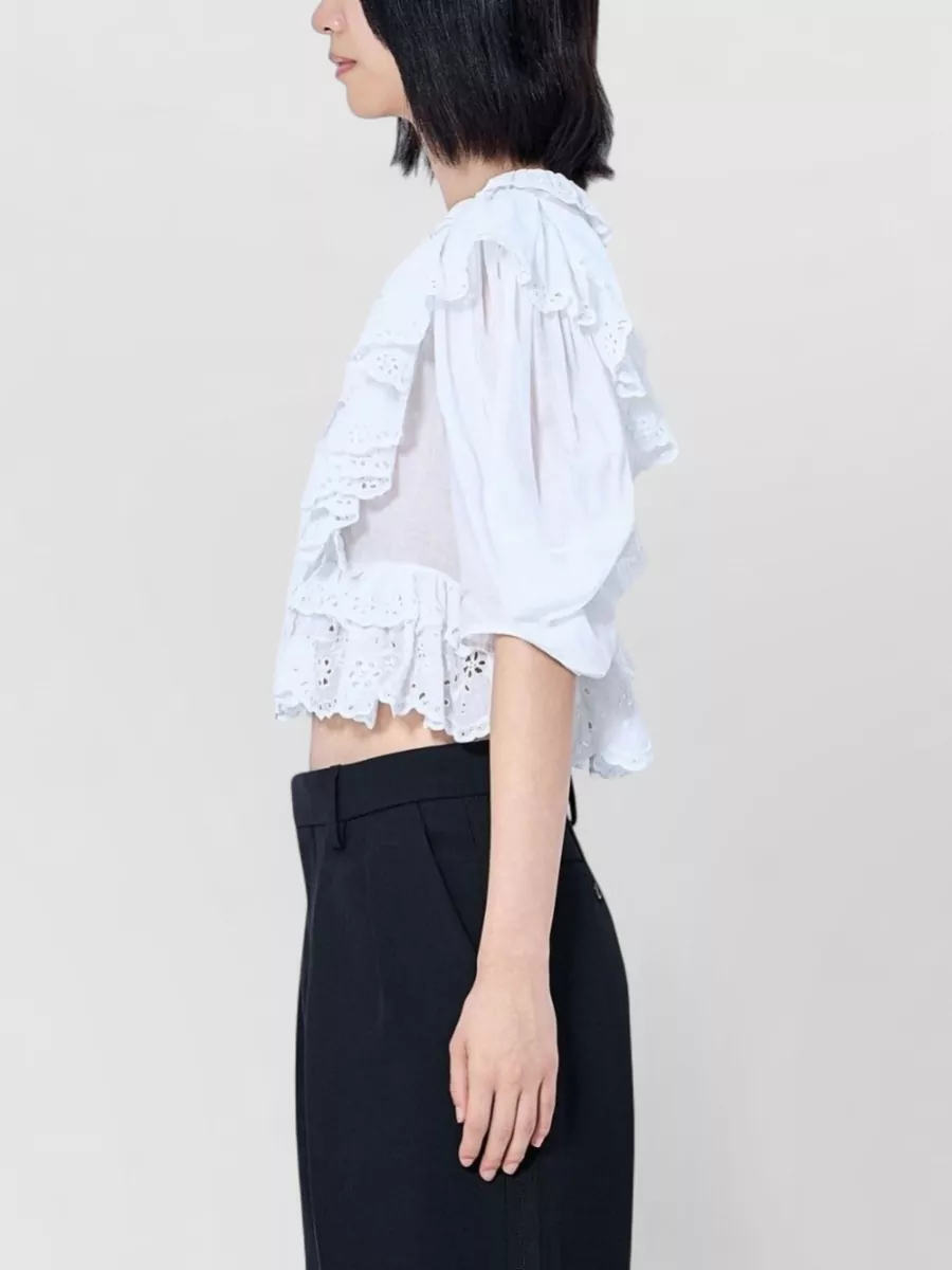 Chloé Cotton Cropped Ruffled Blouse