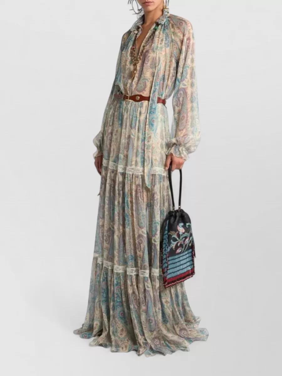 Etro Silk Paisley Print Lace Maxi Skirt