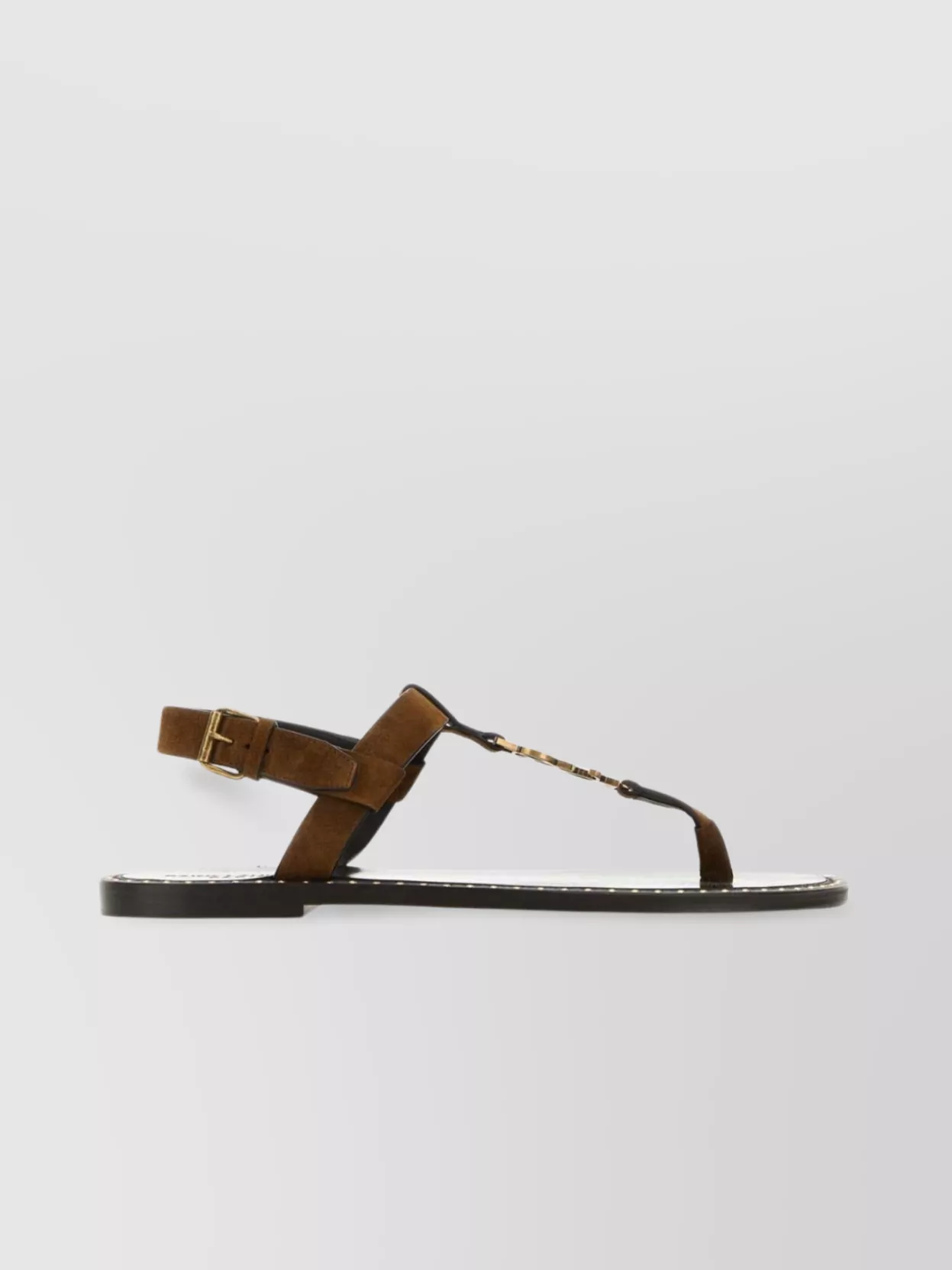 Shop Saint Laurent Chain Detail Suede Thong Sandals In Brown