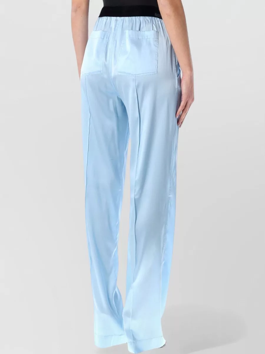 Tom Ford Silk Satin Relaxed Pijama Trousers Waistband In Blue