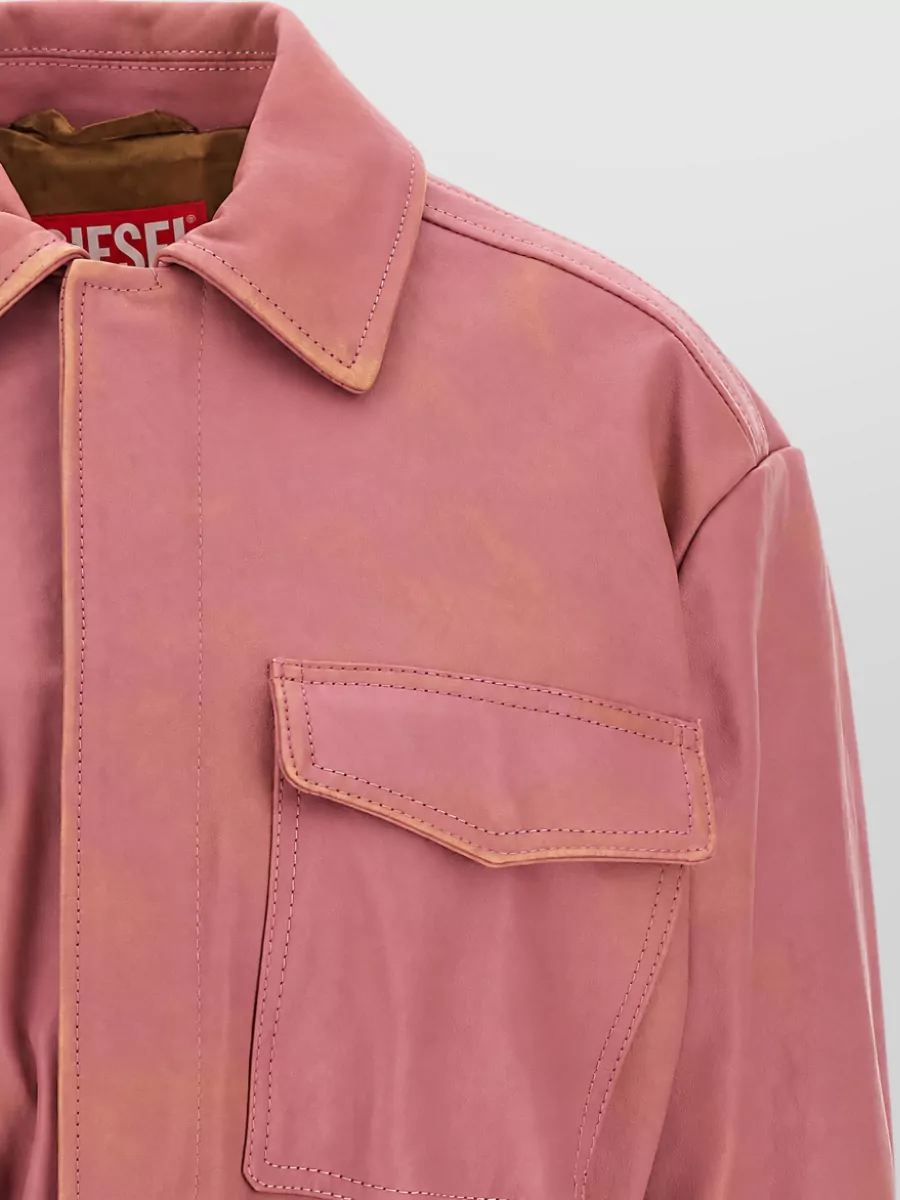 Diesel Lamb Leather Cropped Oversized Jacket