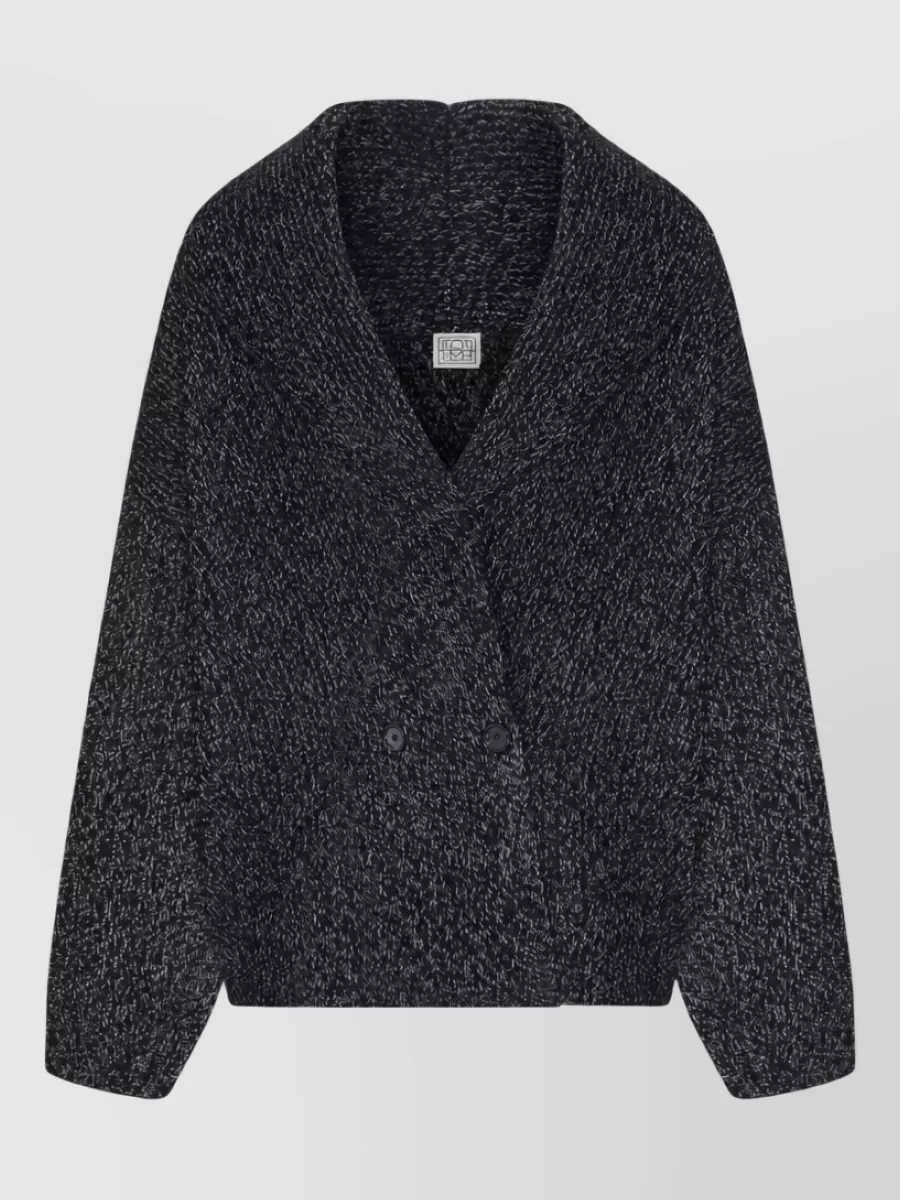 Totême wool blend ribbed double-breasted shawl neck cardigan
