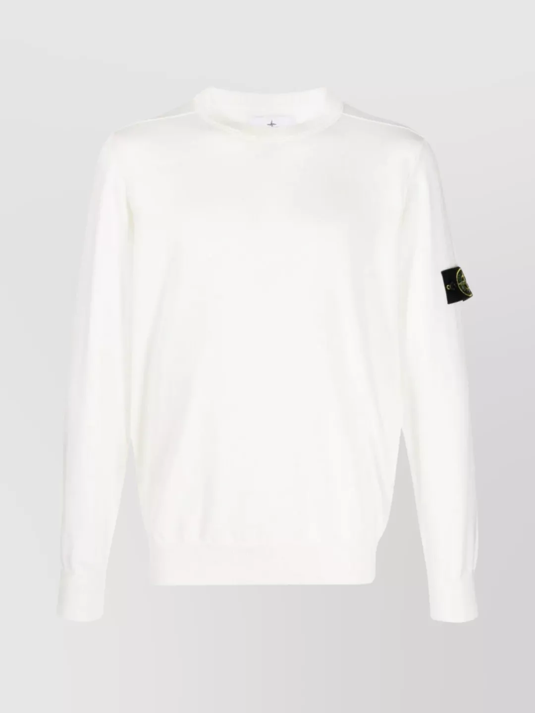 Shop Stone Island Ribbed Crewneck Sweater With Cuffs And Bottom Band In White