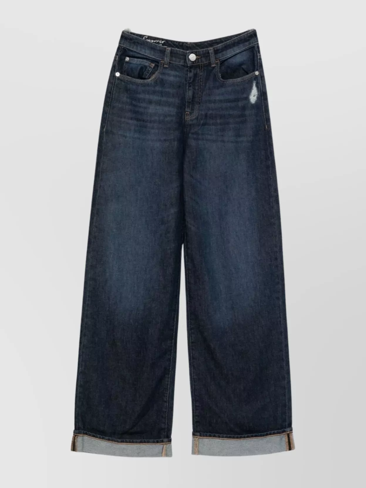 Emporio Armani Wide-leg Trousers With Rolled Cuffs In Blue