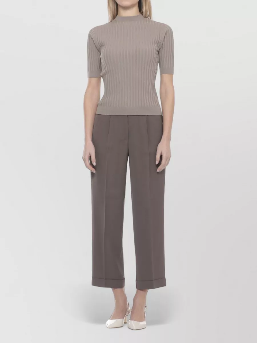Peserico Ribbed Crewneck 3/4-Sleeve Knitted Top