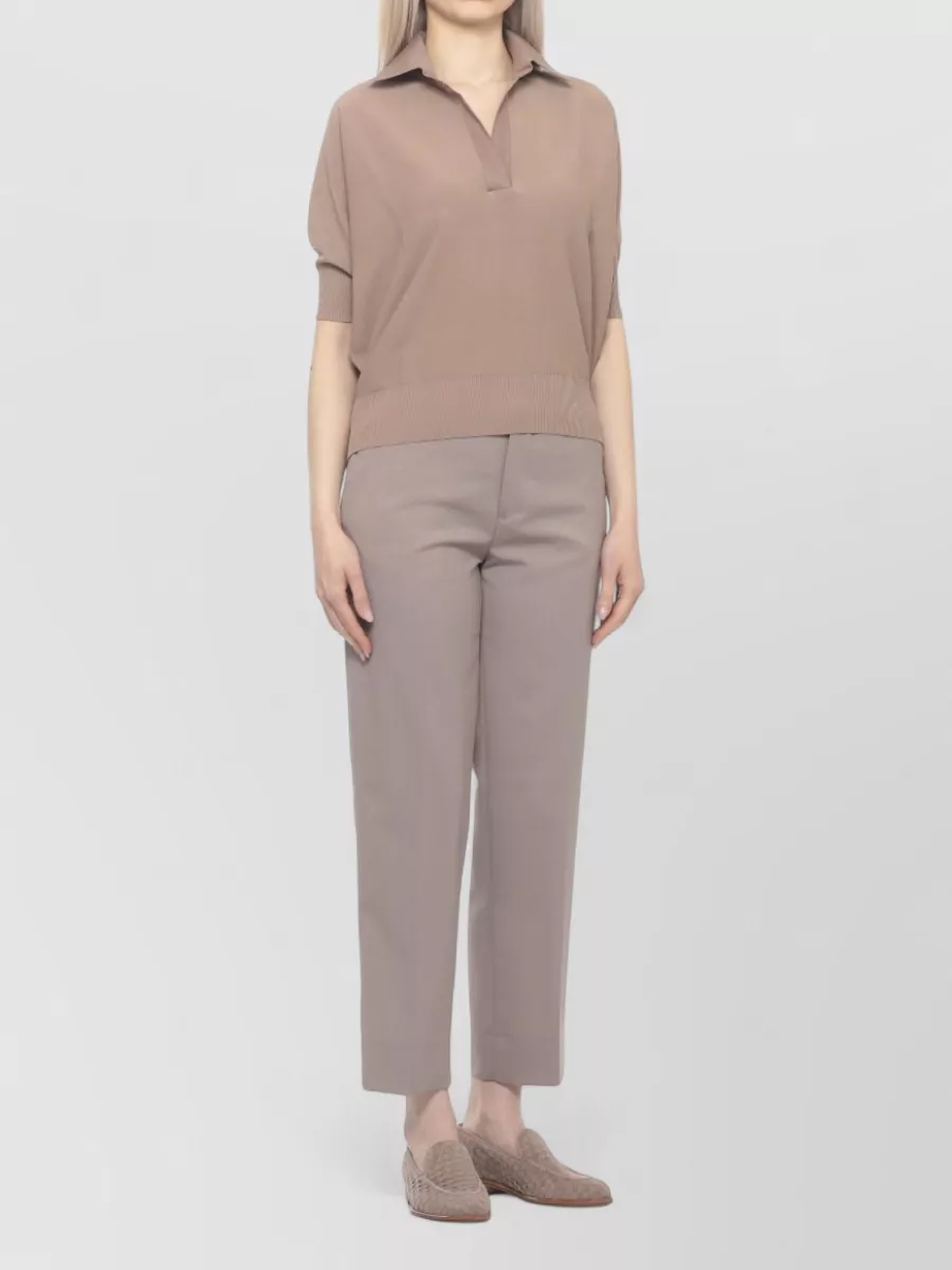 D.exterior Short-Sleeve V-Neck Polo Top