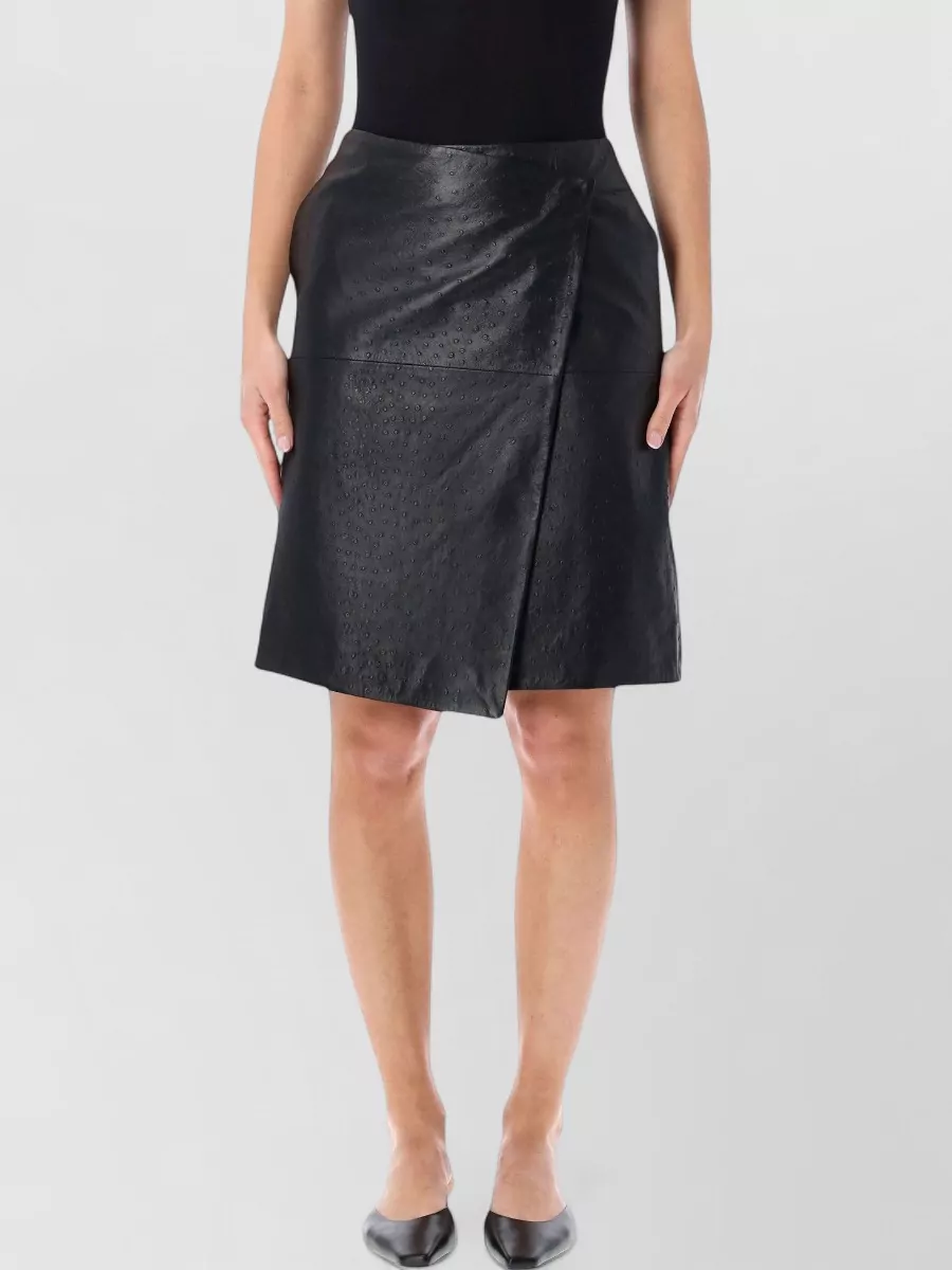 Loulou Leather textured wrap-effect knee-length a-line skirt