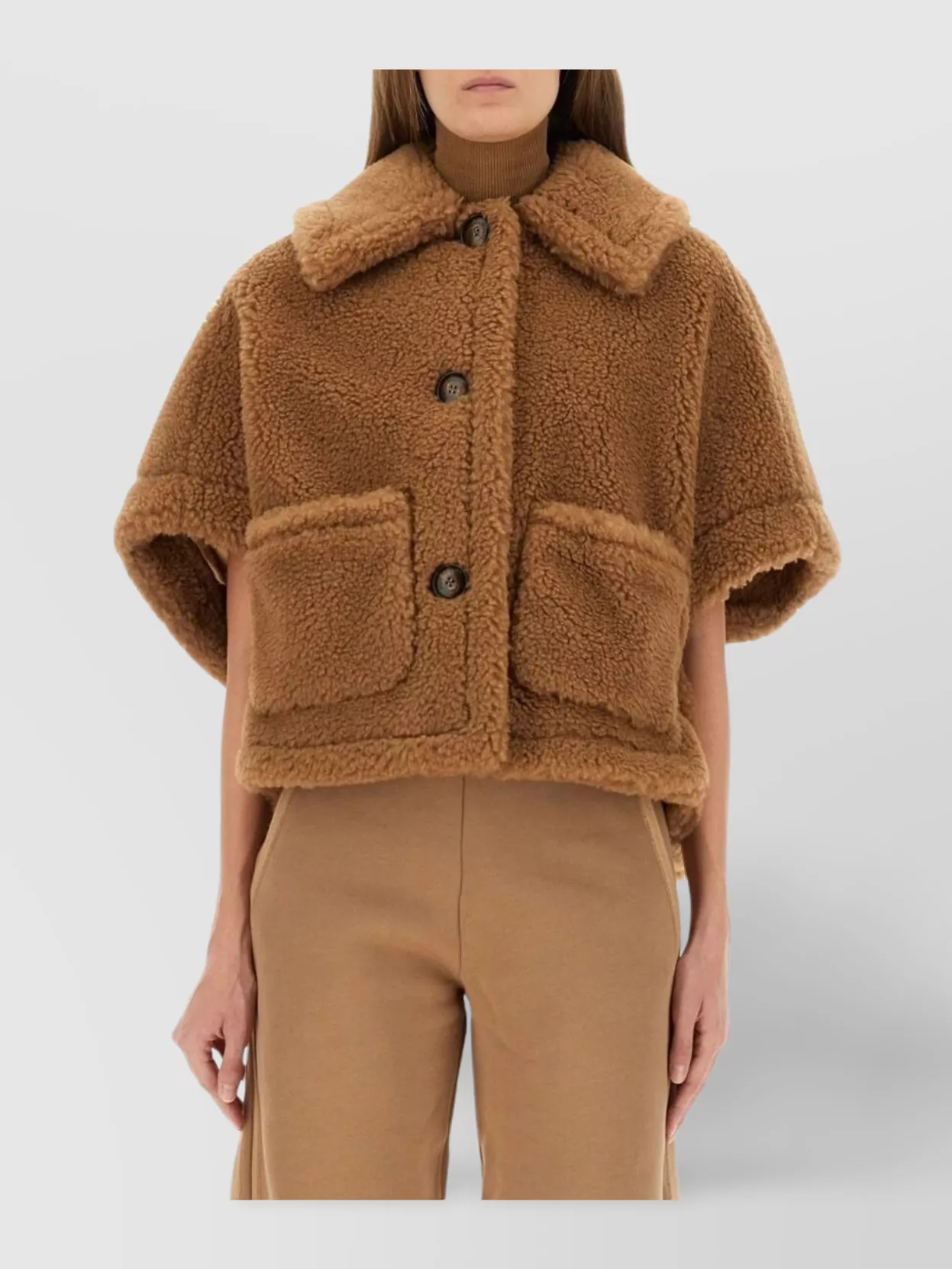 Max Mara Teddy Bear Short Sleeve Jacket In Brown