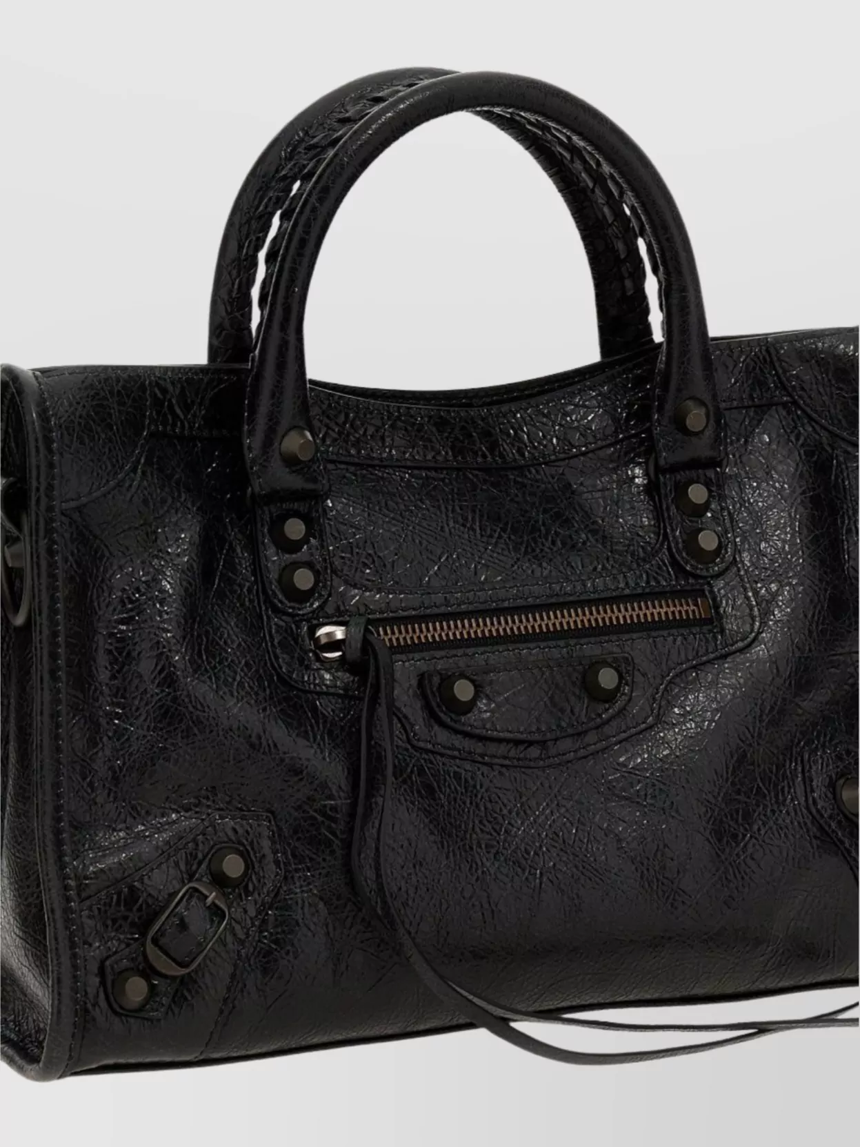 Balenciaga Leather Shoulder Bag With Front Zip Pocket In Black