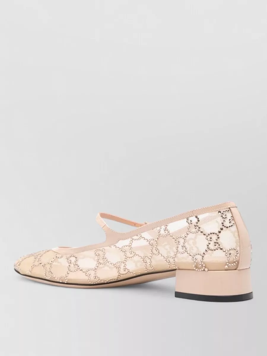 Gucci Crystal Mesh Ballerina Shoes Low Block Heel