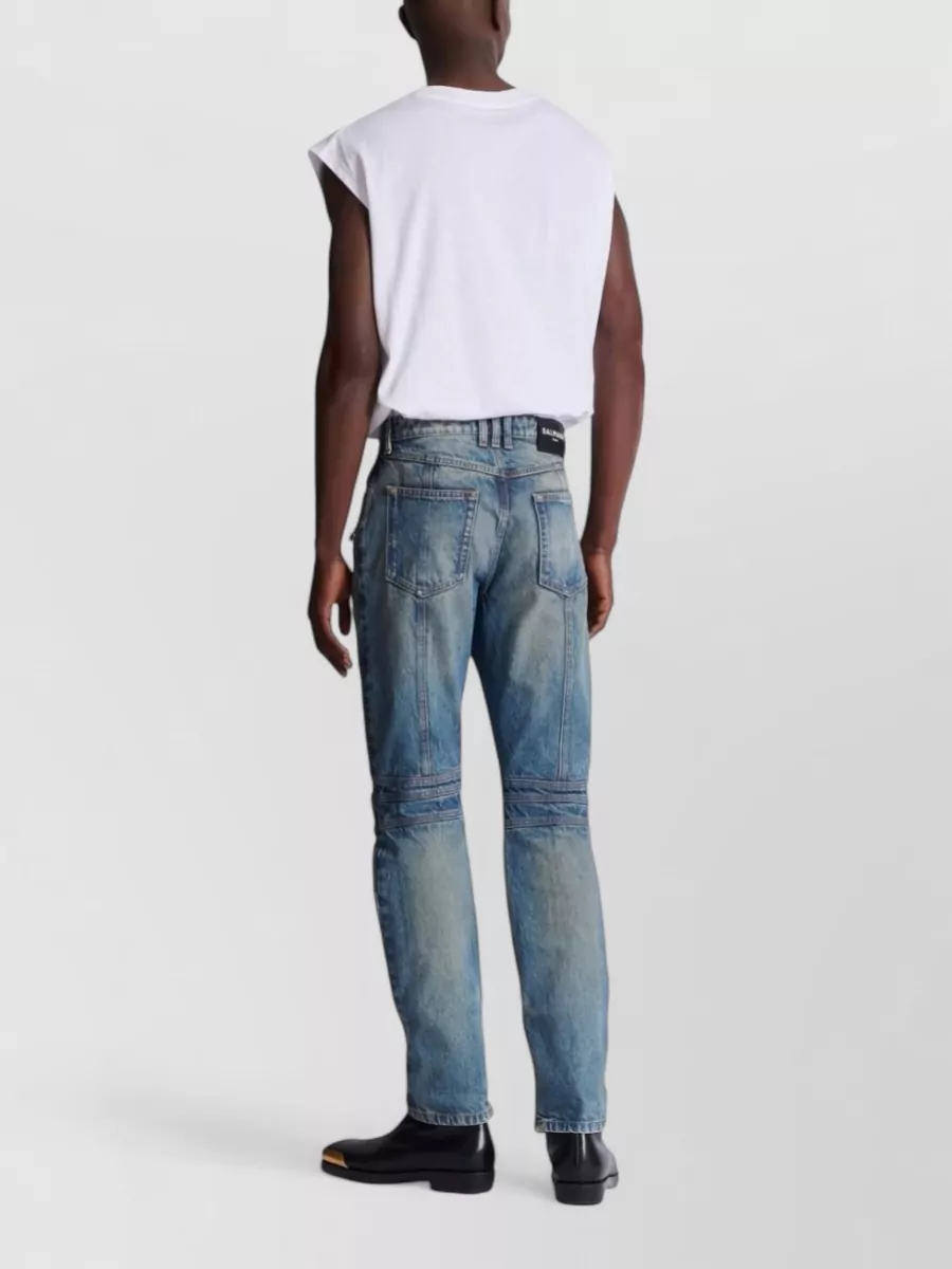 Balmain Ribbed Straight-Leg Low-Rise Denim Jeans