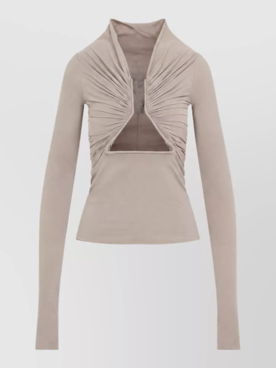 Rick Owens Draped Cutout Long-Sleeve Jersey Top