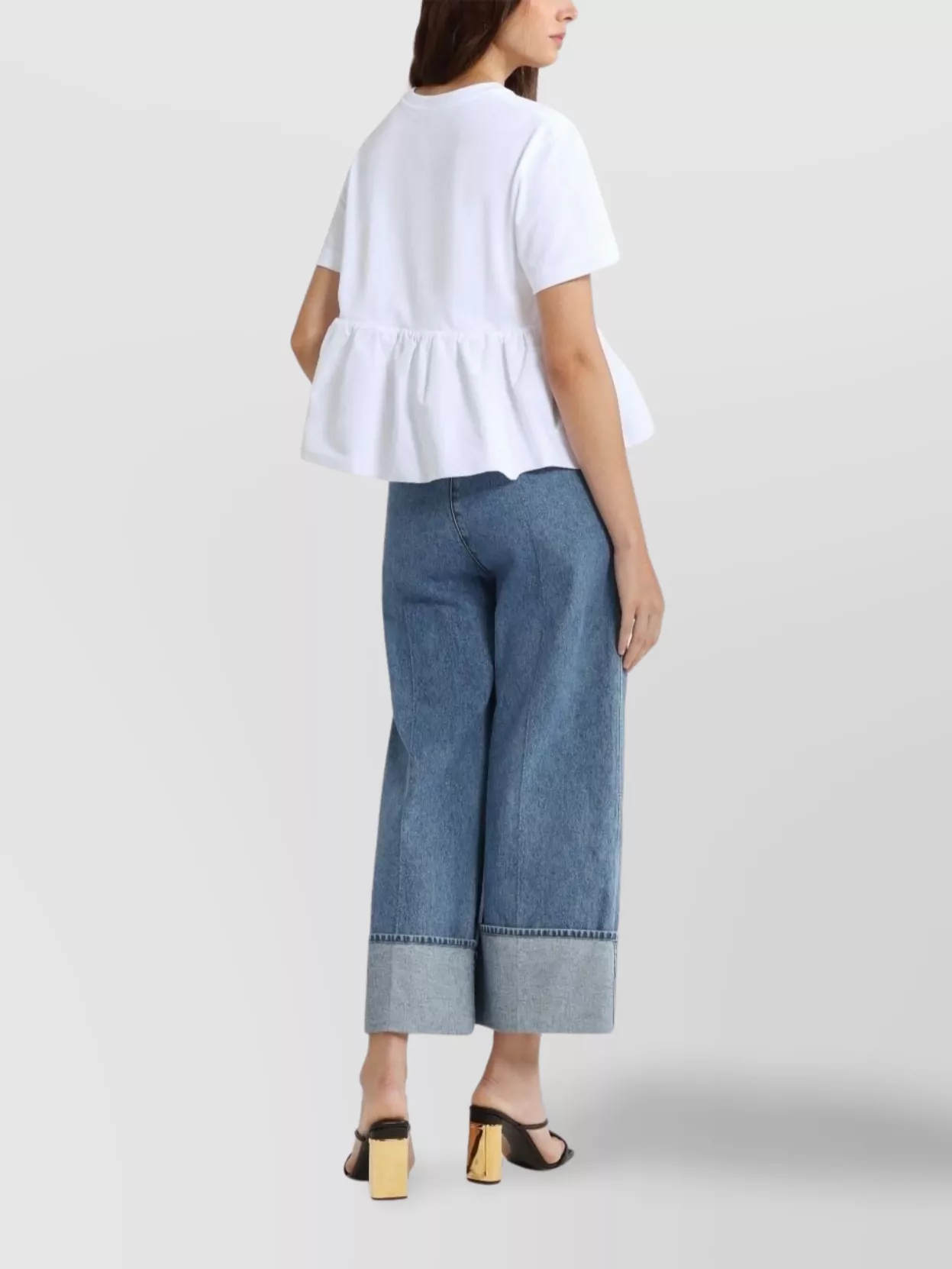 Patou Crew Neck Ruffle Hem Peplum T-Shirt