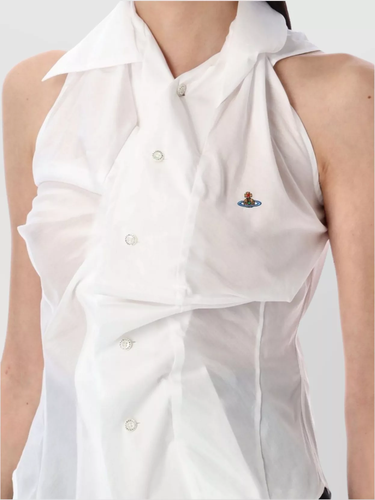 Vivienne Westwood Draped Buttoned Collared Sleeveless Top
