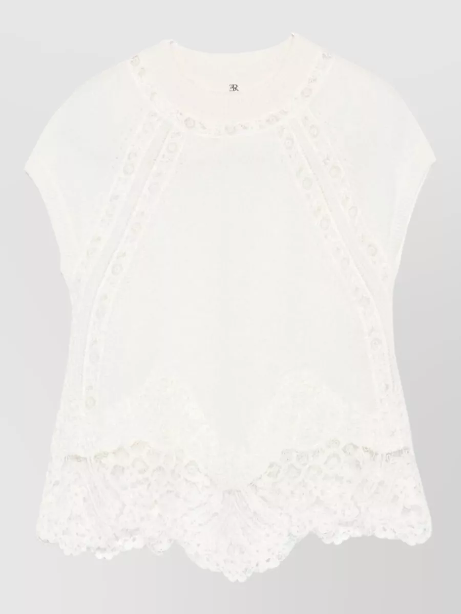 Ermanno Scervino cashmere lace-trim high-neck short-sleeve knitted top