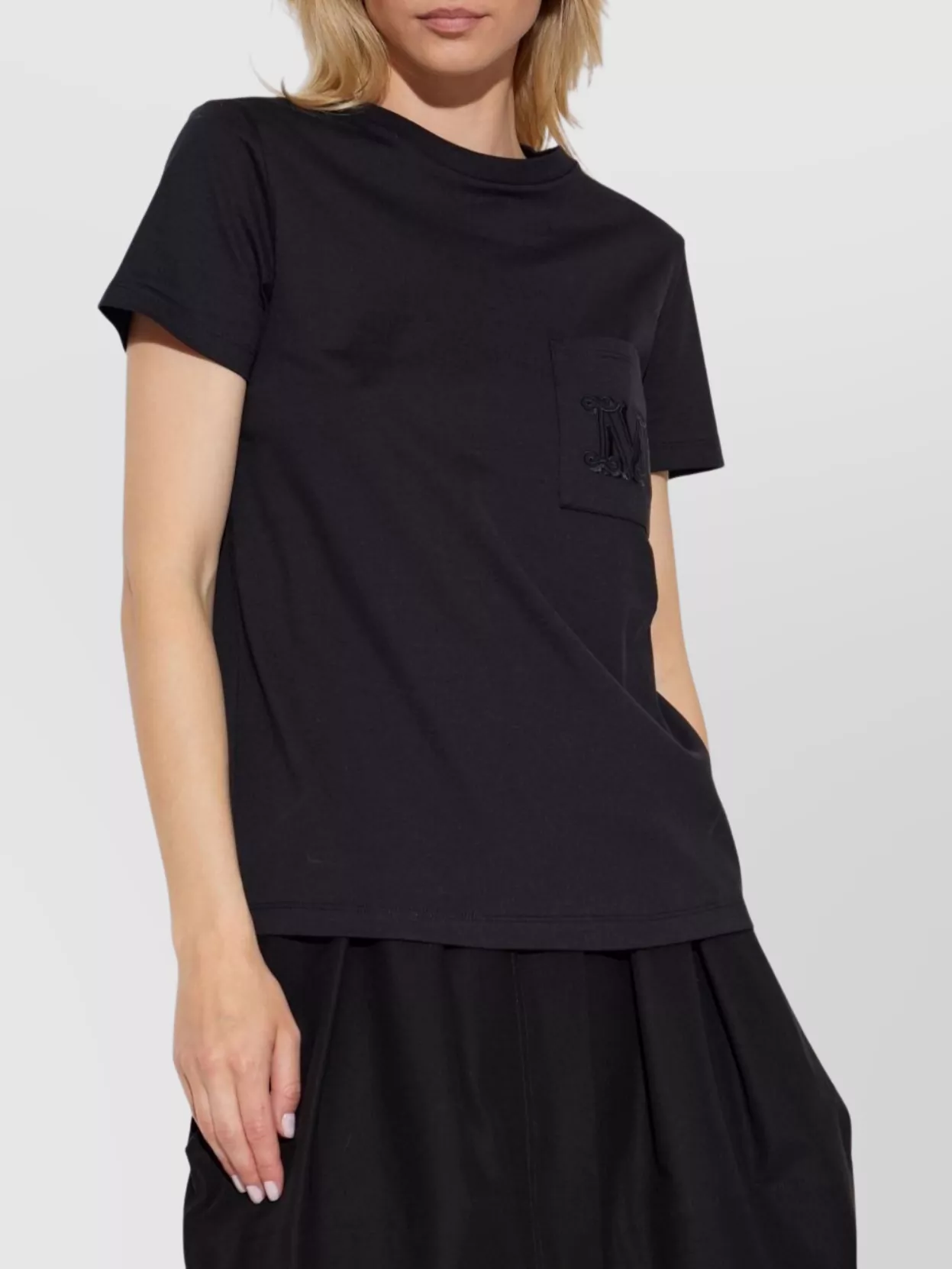 Max Mara Crew Neckline Logo Cotton T-shirt In Black