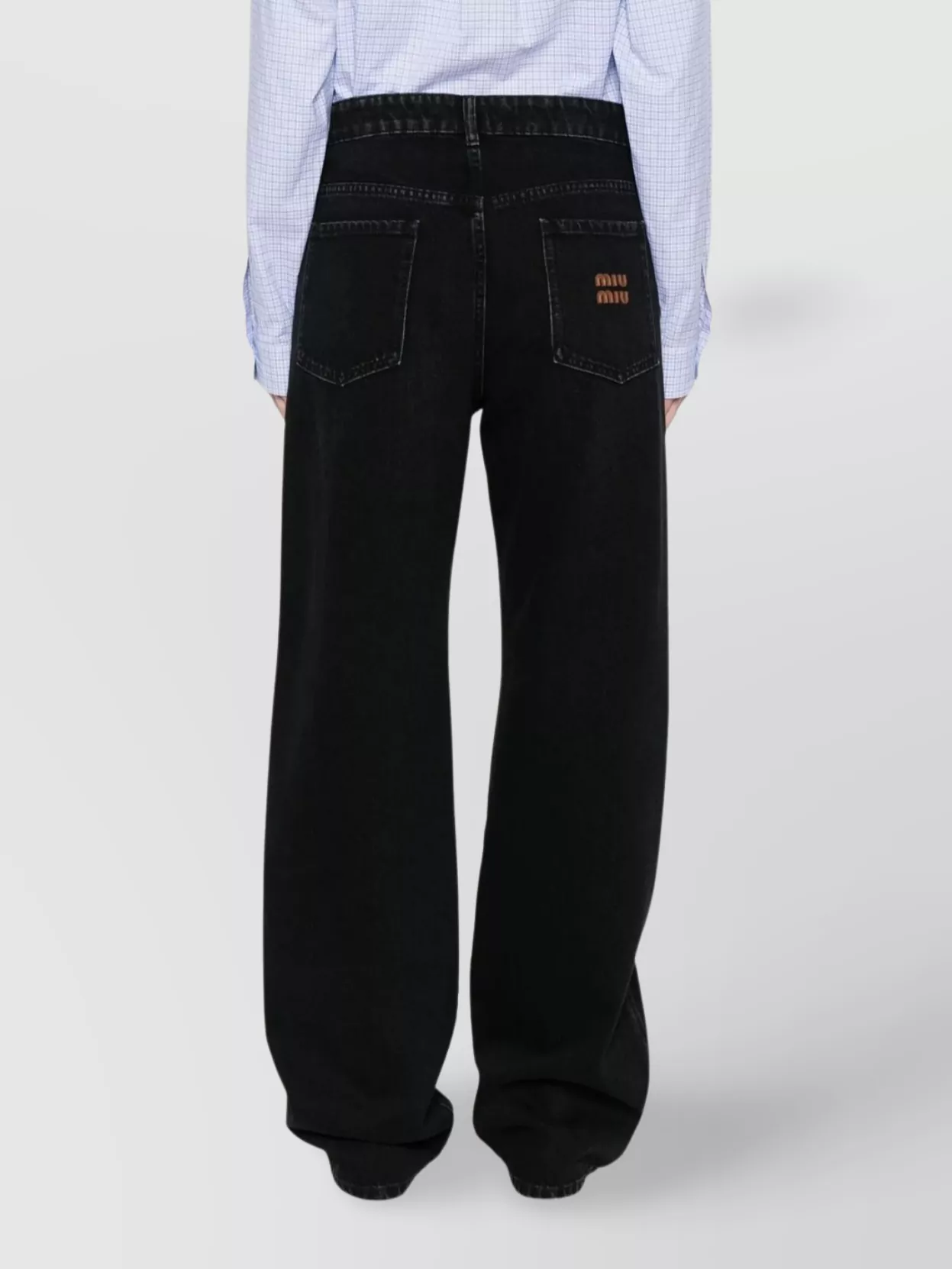 Miu Miu Straight Trousers With Back Pockets And Belt Loops In Black