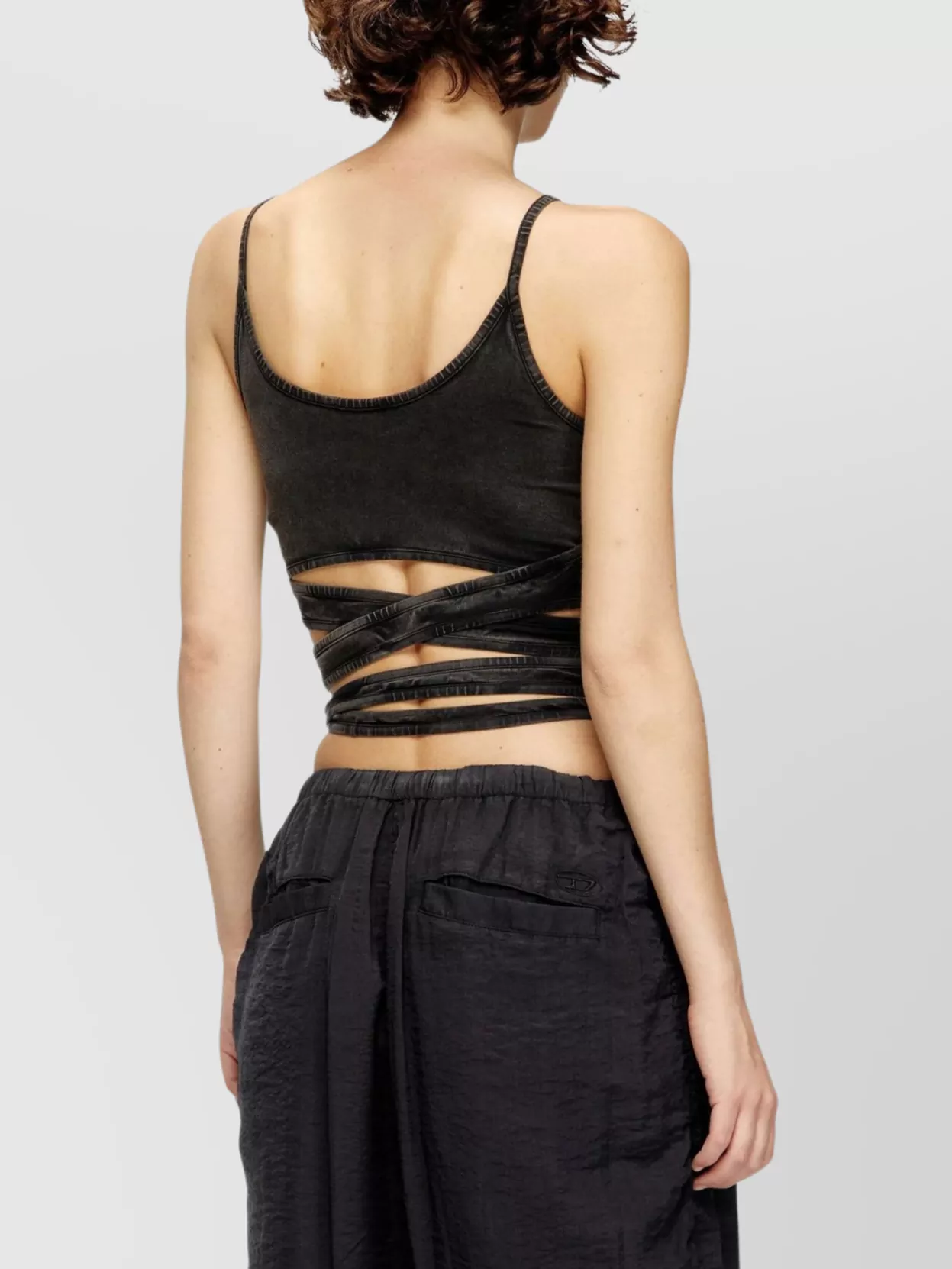 Diesel Denim-look Vest Top With Wrap Ties In Black