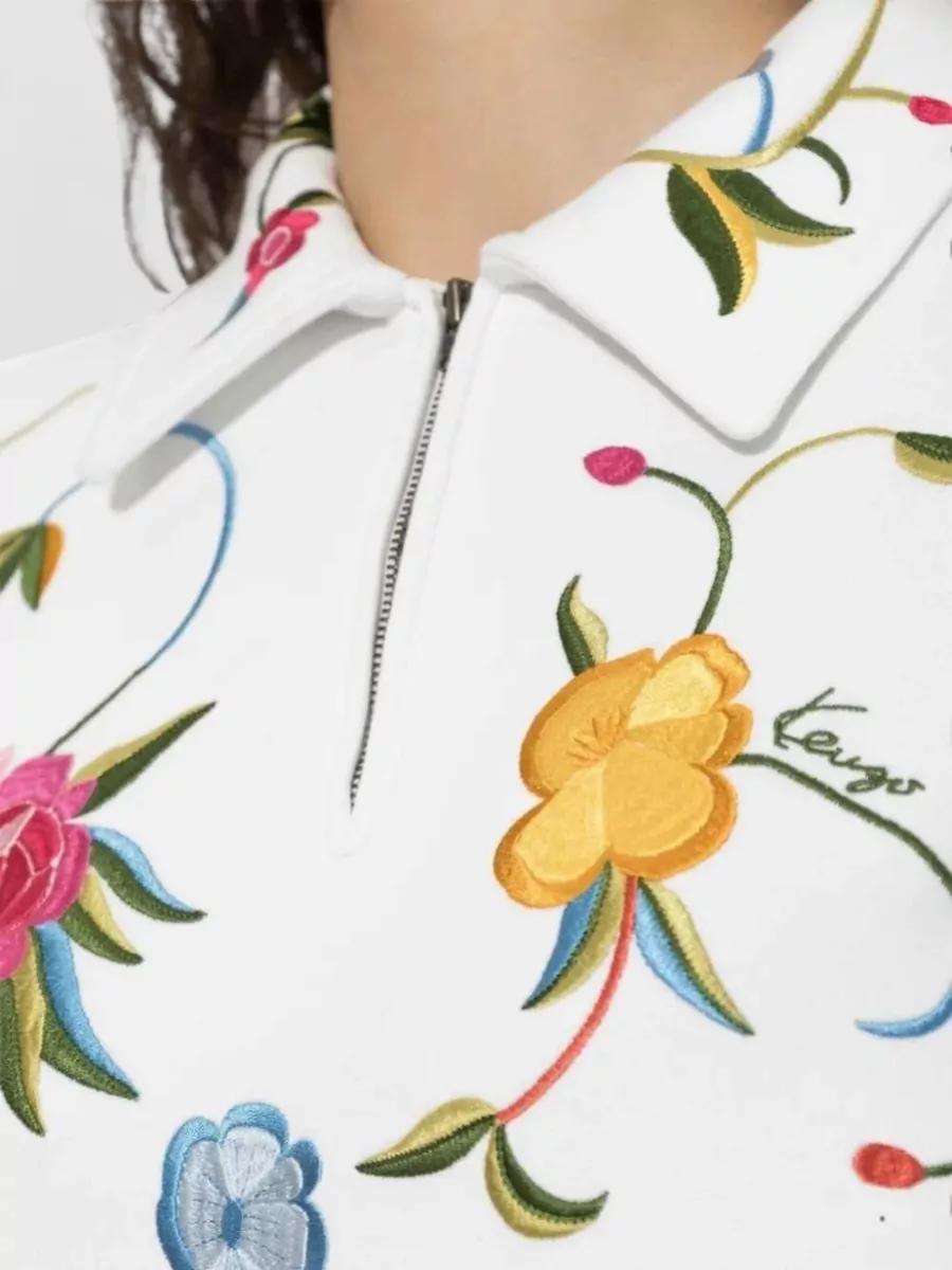 Kenzo Cotton Floral-Embroidered Quarter-Zip Sweatshirt